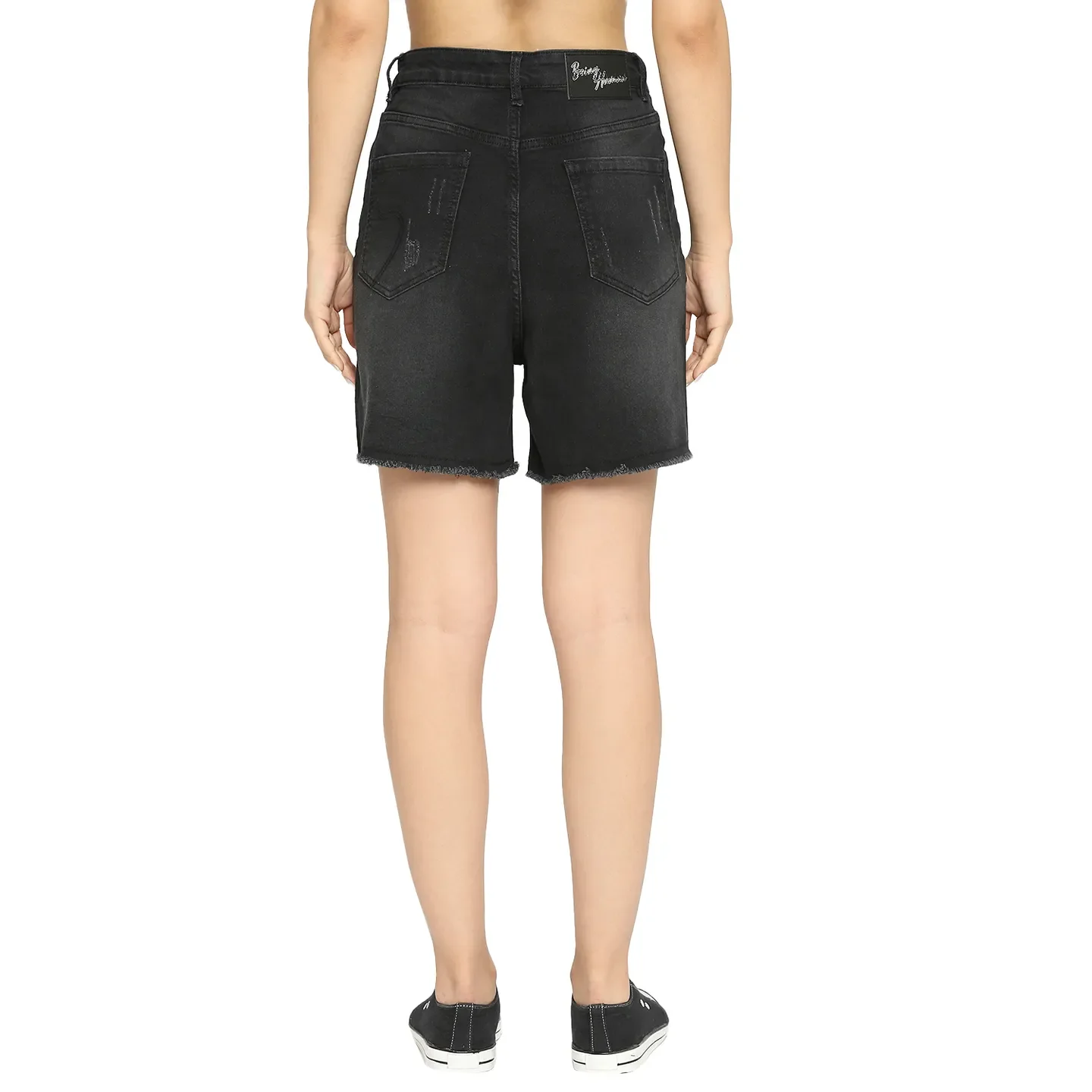 Charcoal High Rise Women's Cotton Shorts By Being Human Clothing - Image 4