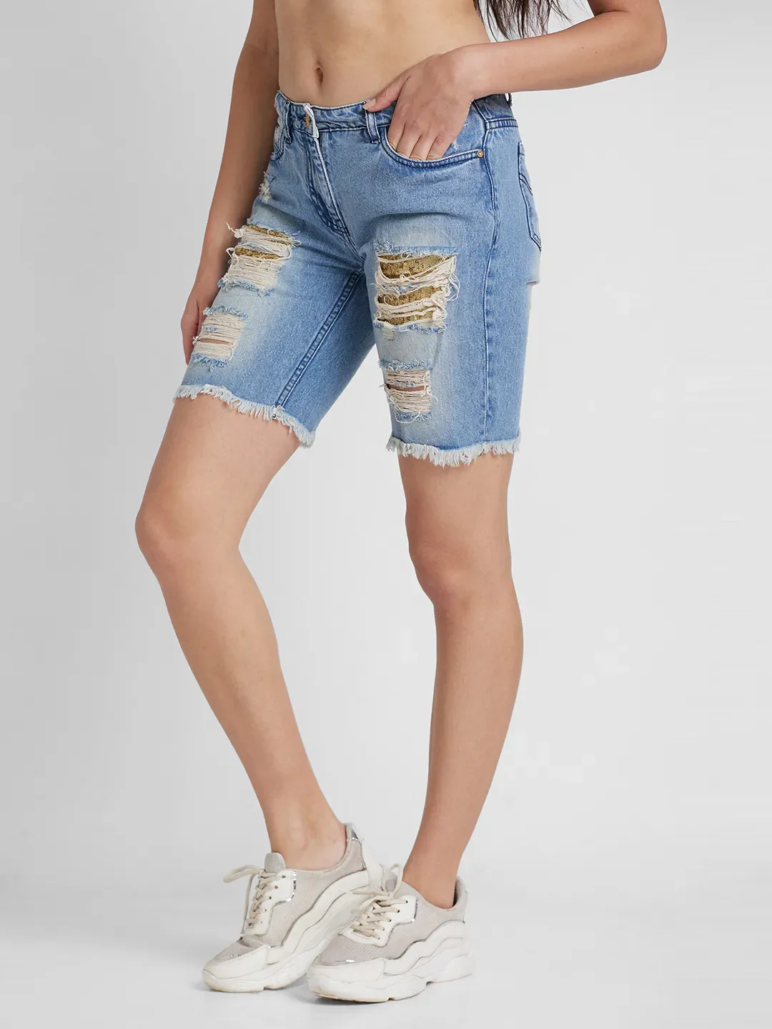Midnight Blue Women's Cotton Shorts By Being Human Clothing - Image 4