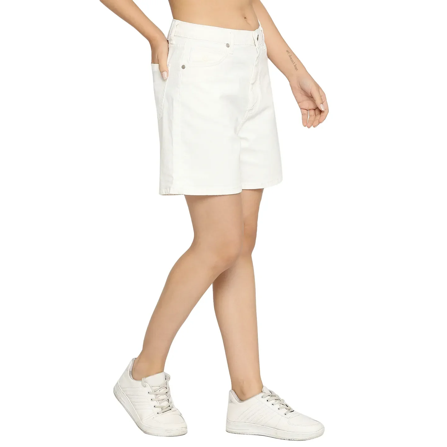 White High Rise Women's Cotton Shorts By Being Human Clothing - Image 3