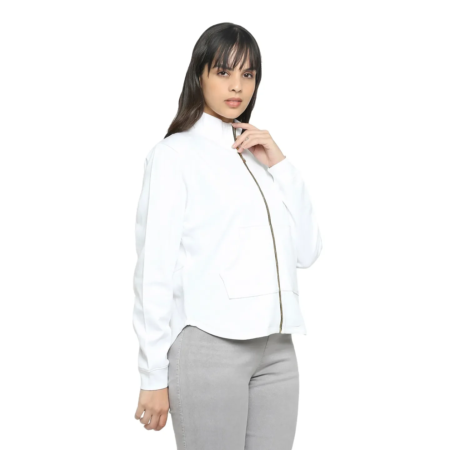 White Regular Fit High Neck Long Sleeves Women's Sweatshirt by Being Human Clothing - Image 3