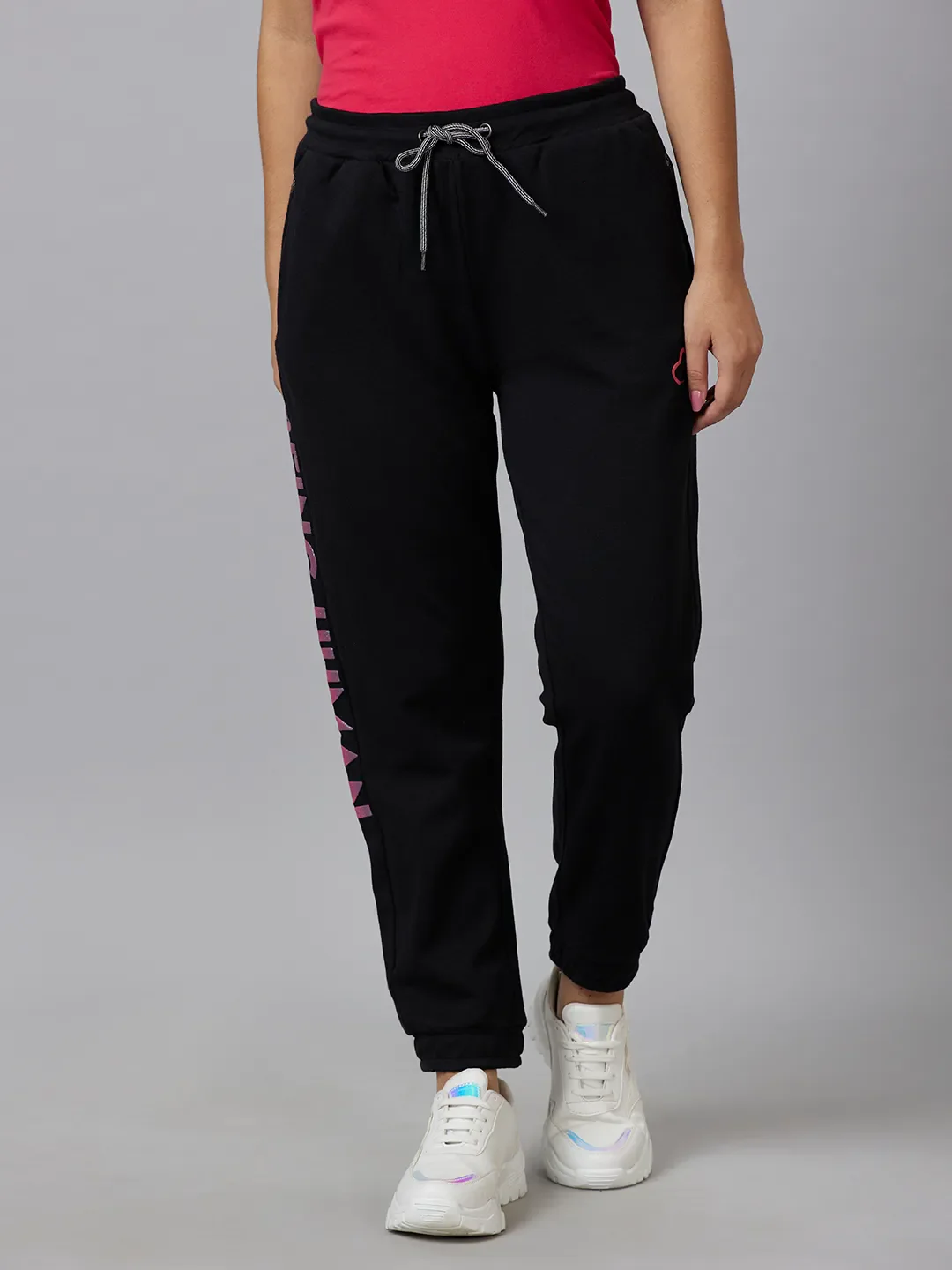 Black Mid Rise Regular Fit Cotton Women's Track Pants by Being Human Clothing
