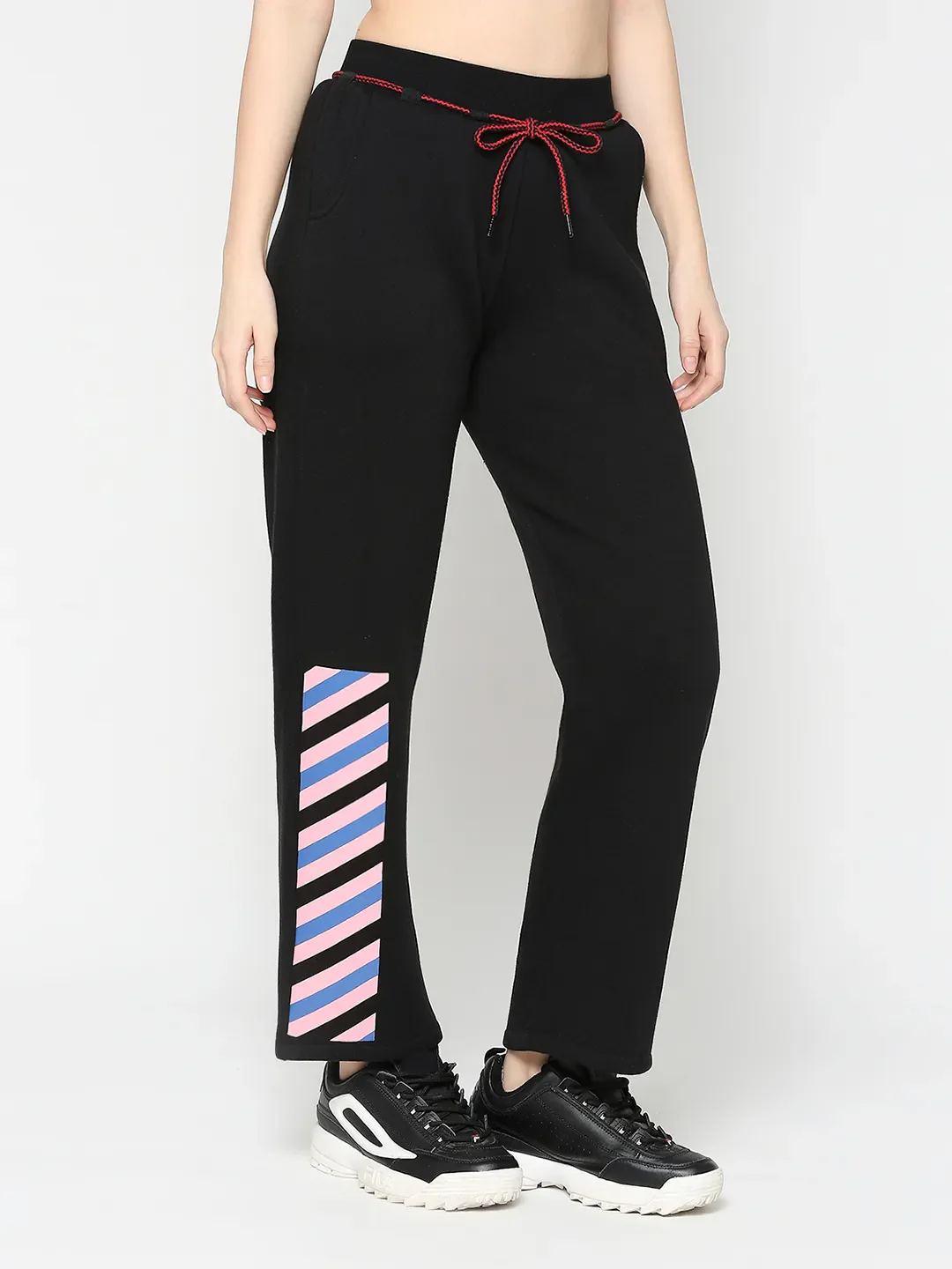 Black Wide Leg Fit Women's Track Pants By Being Human Clothing - Image 3