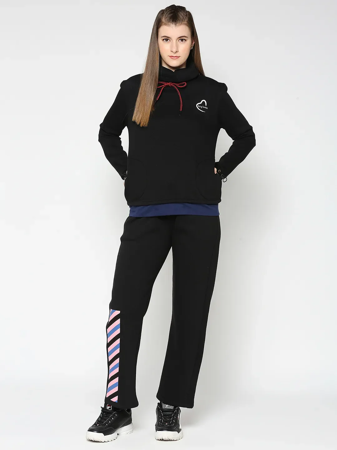 Black Wide Leg Fit Women's Track Pants By Being Human Clothing - Image 6
