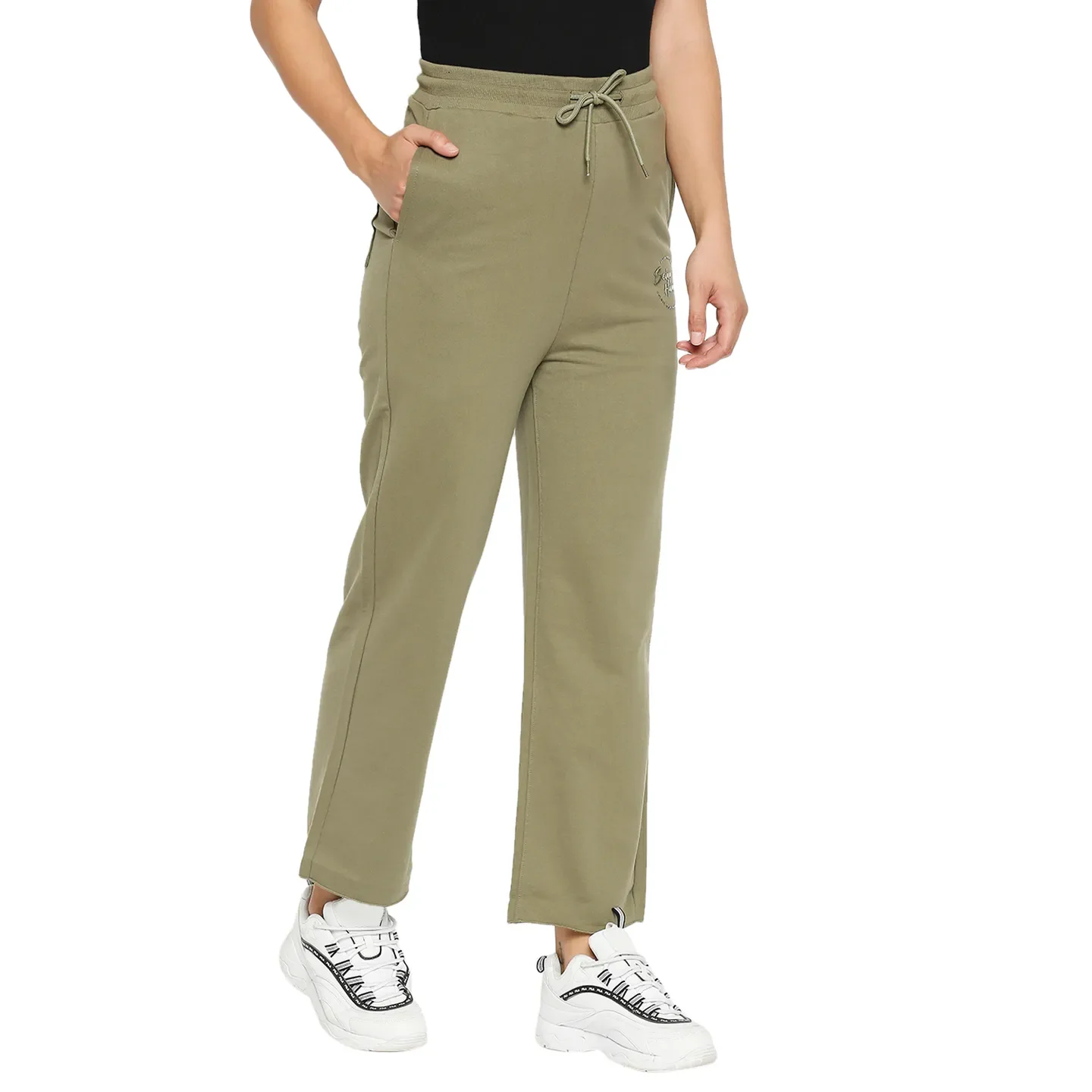 Olive Mid Rise Regular Fit Cotton Women's Track Pants by Being Human Clothing - Image 5