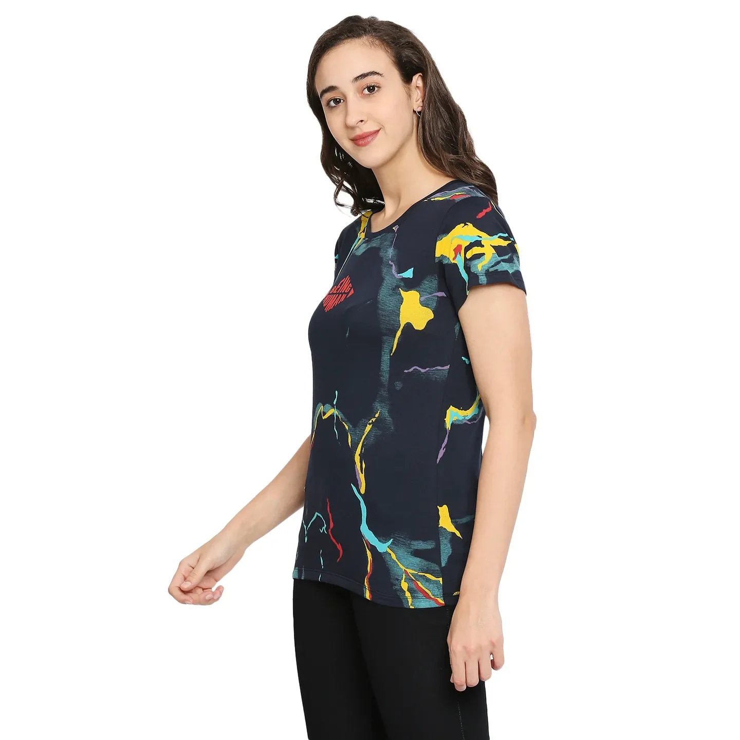 Blue Relax Fit Round Neck Short Sleeves Cotton Women's T-Shirt by Being Human Clothing - Image 2