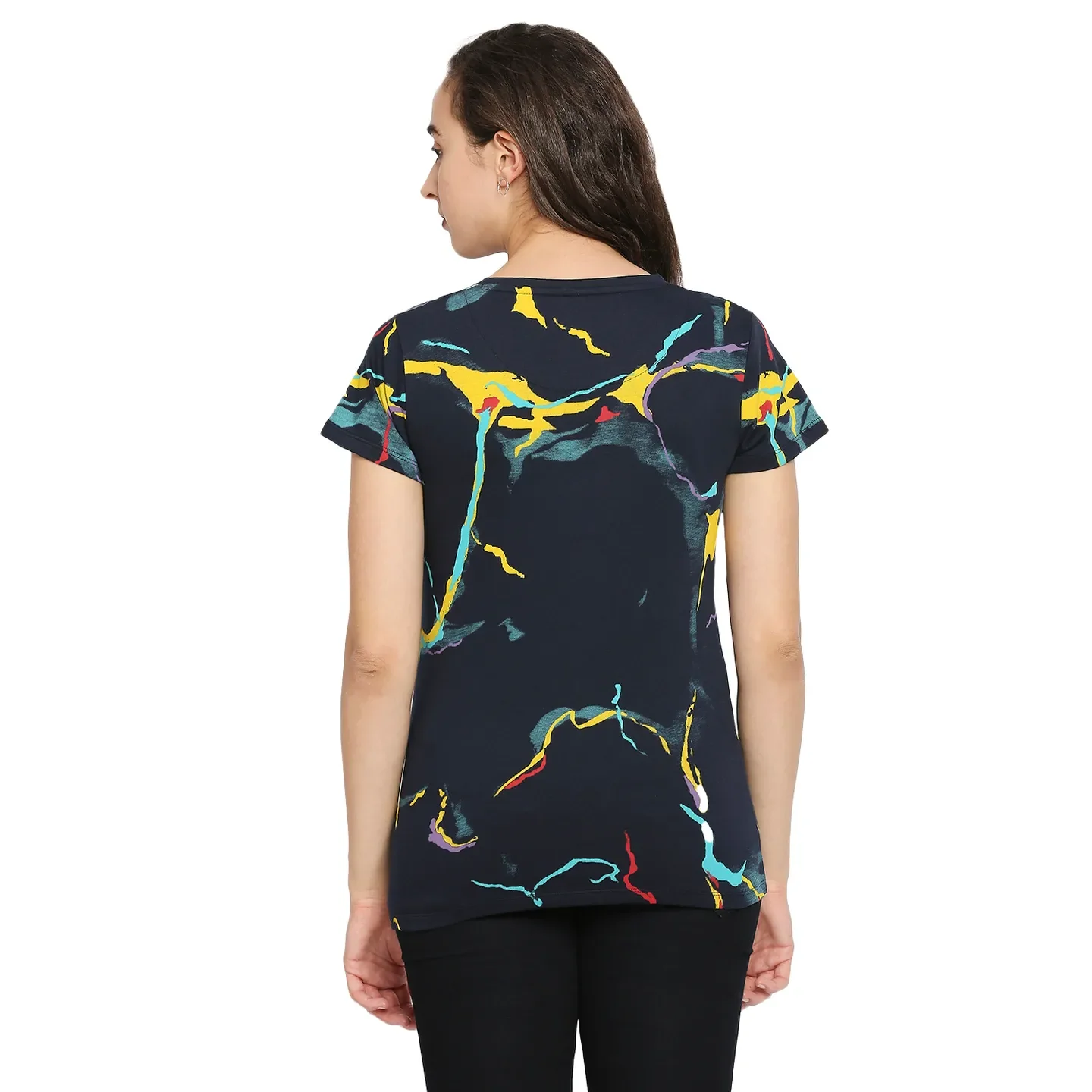 Blue Relax Fit Round Neck Short Sleeves Cotton Women's T-Shirt by Being Human Clothing - Image 4