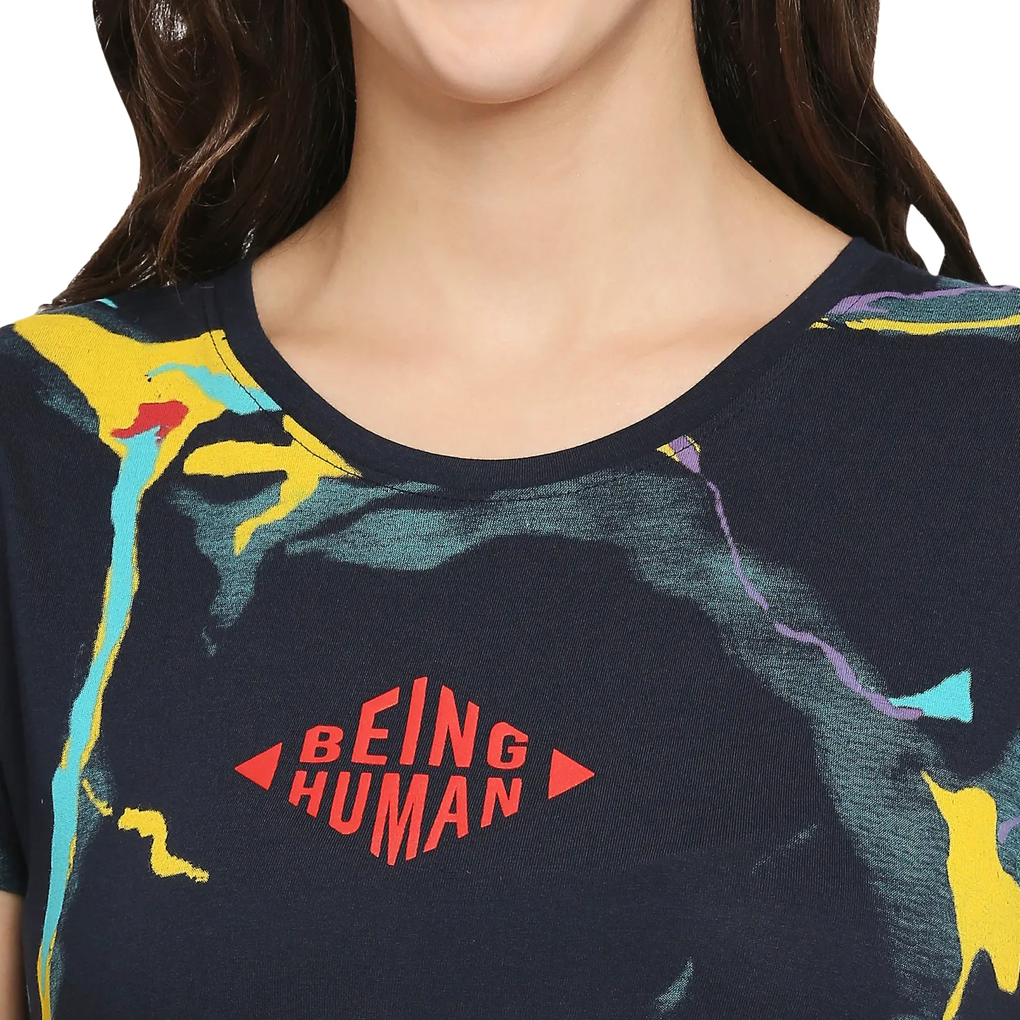 Blue Relax Fit Round Neck Short Sleeves Cotton Women's T-Shirt by Being Human Clothing - Image 5