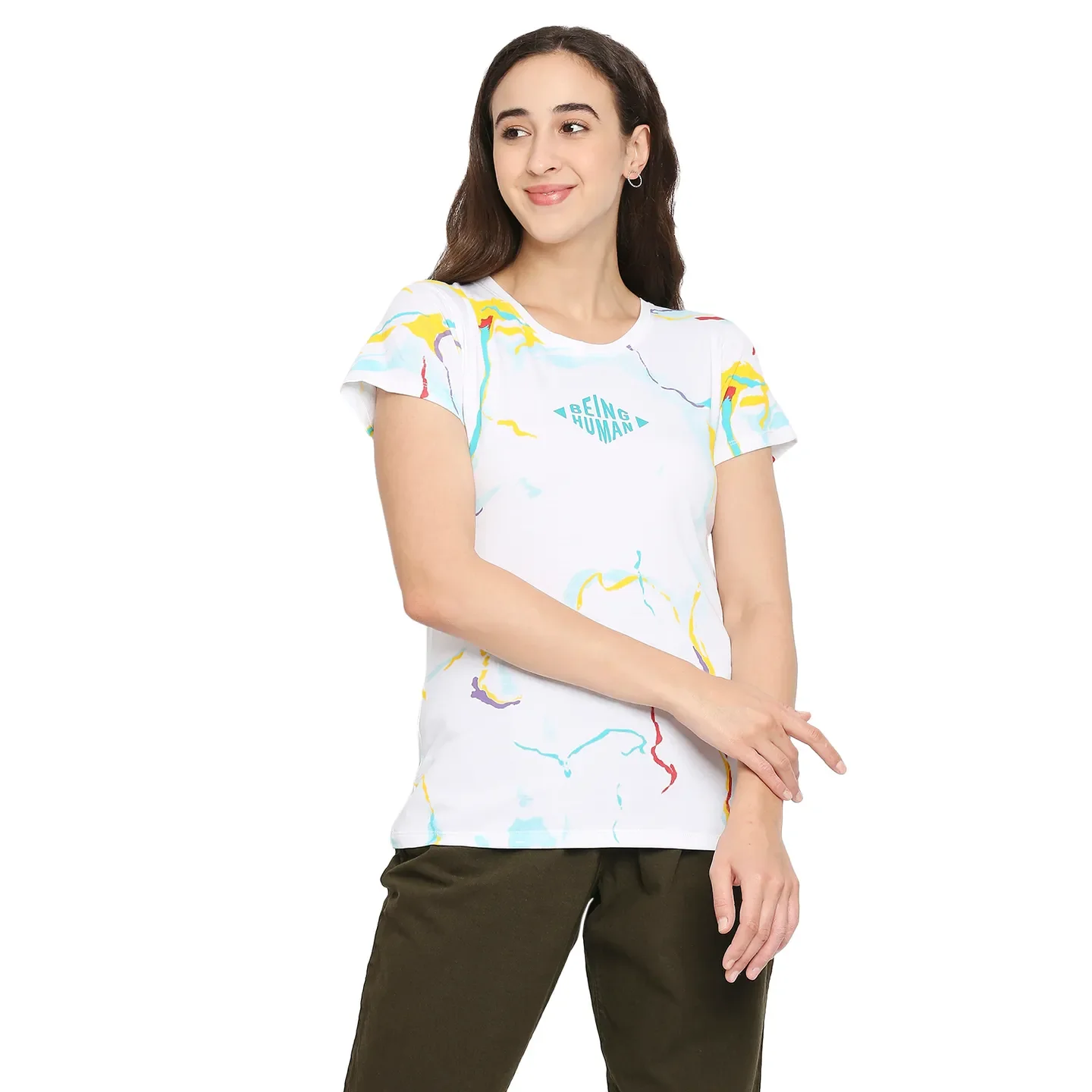 White Relax Fit Round Neck Short Sleeves Cotton Women's T-Shirt by Being Human Clothing