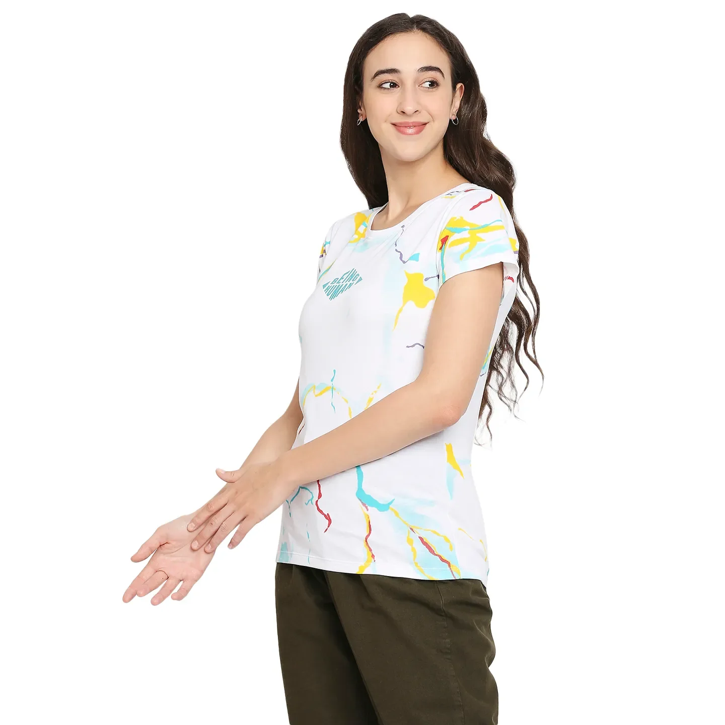 White Relax Fit Round Neck Short Sleeves Cotton Women's T-Shirt by Being Human Clothing - Image 2