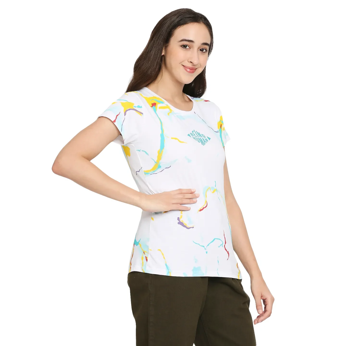 White Relax Fit Round Neck Short Sleeves Cotton Women's T-Shirt by Being Human Clothing - Image 3