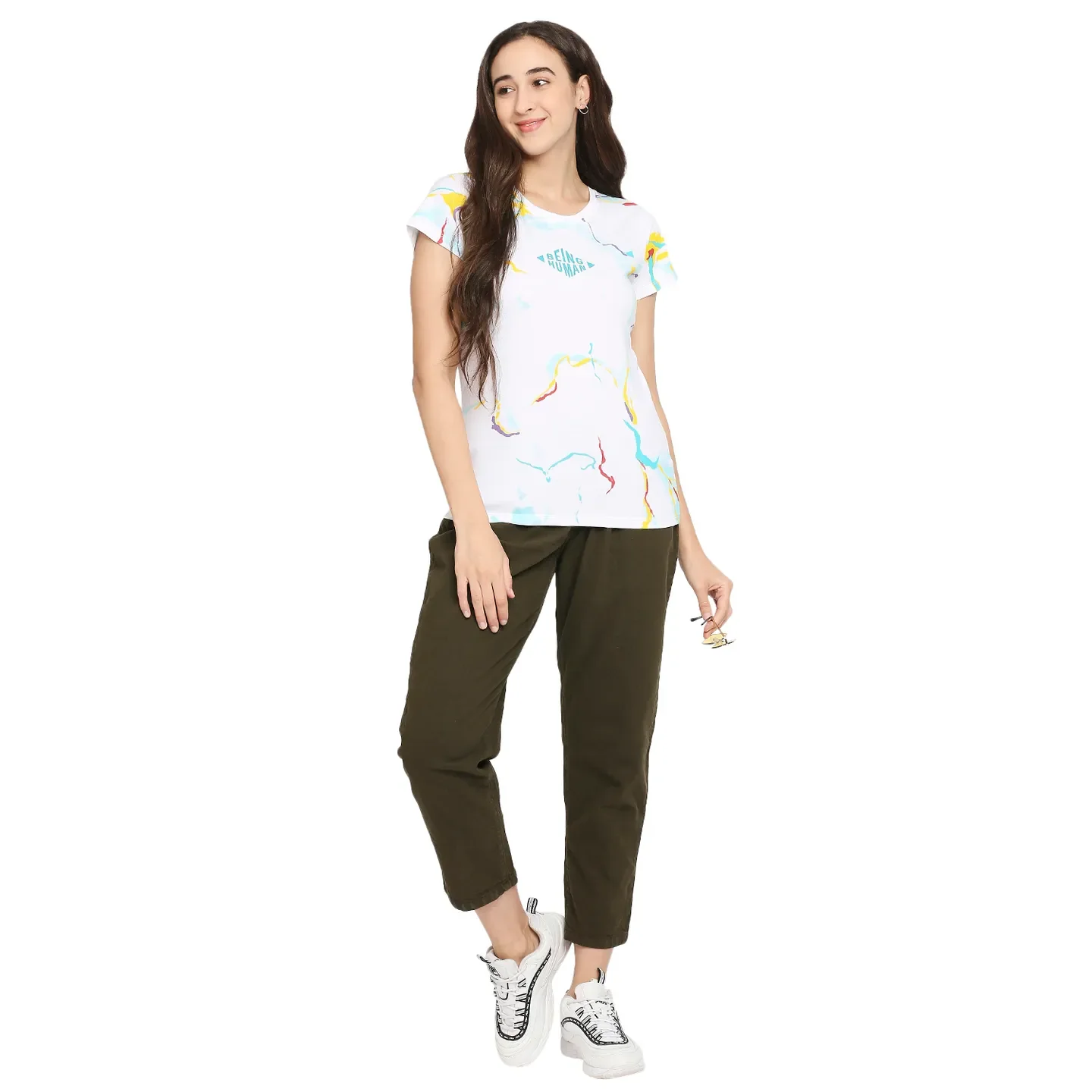White Relax Fit Round Neck Short Sleeves Cotton Women's T-Shirt by Being Human Clothing - Image 6