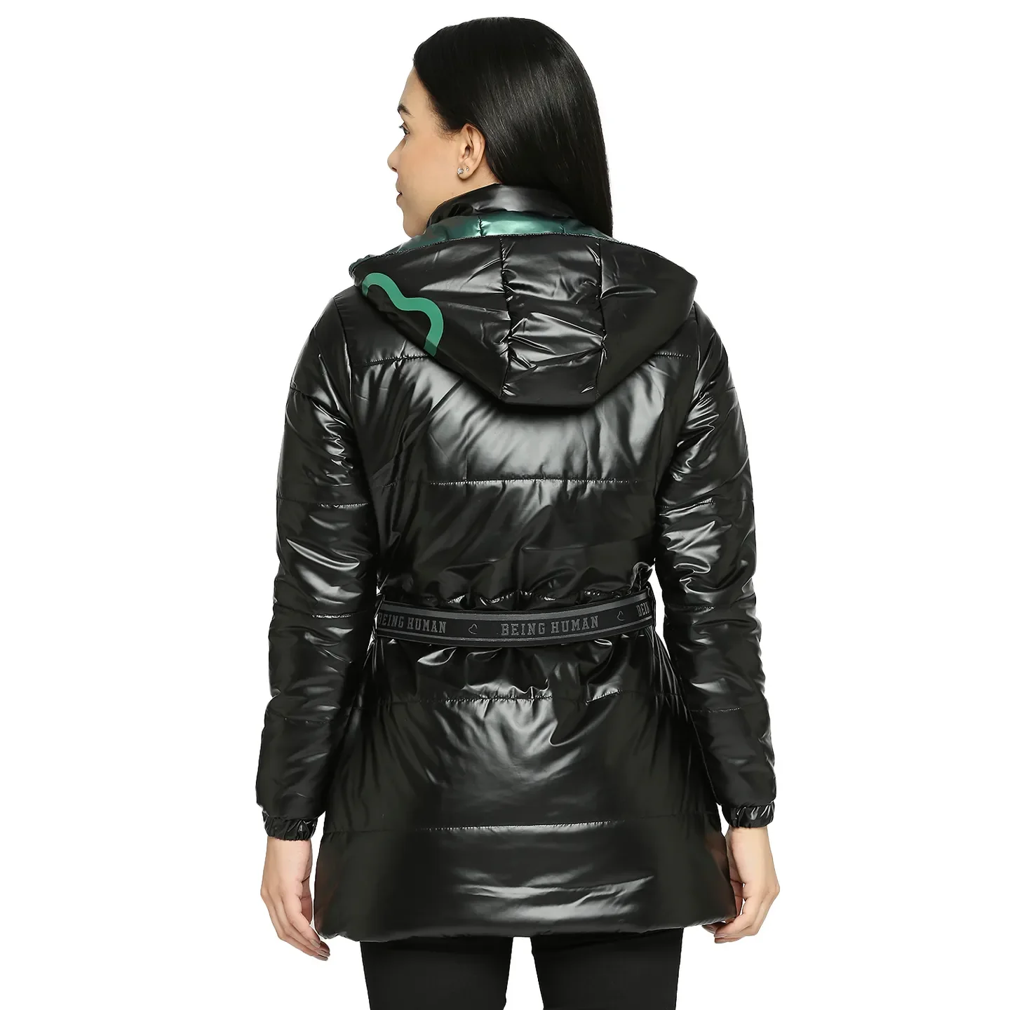 Dark Green Reversible Regular Fit Long Sleeve Women's Puffer Jacket By Being Human Clothing - Image 4