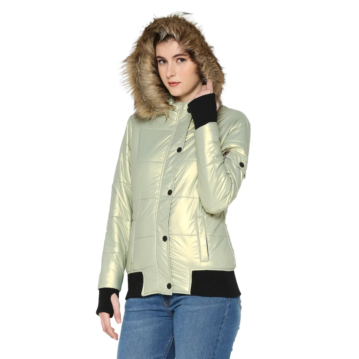 Green Semi Fit  Long Sleeves Women's Jacket by Being Human Clothing - Image 2