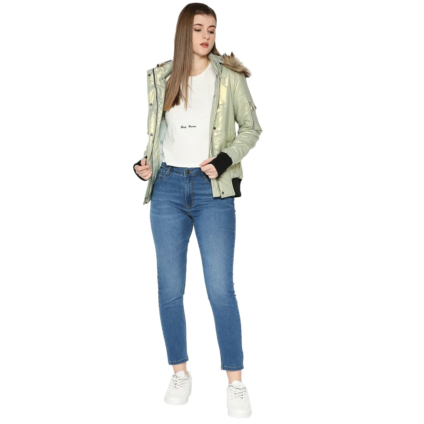 Green Semi Fit  Long Sleeves Women's Jacket by Being Human Clothing - Image 6