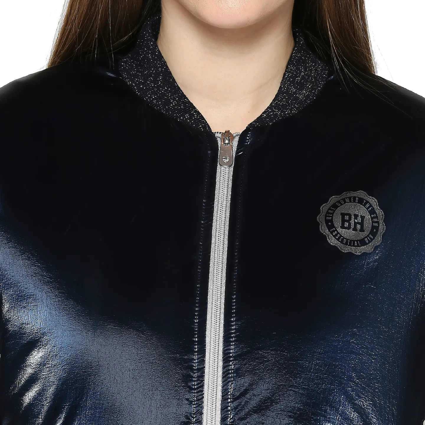 Blue Semi Fit High Neck Long Sleeves Women's Jacket by Being Human Clothing - Image 5