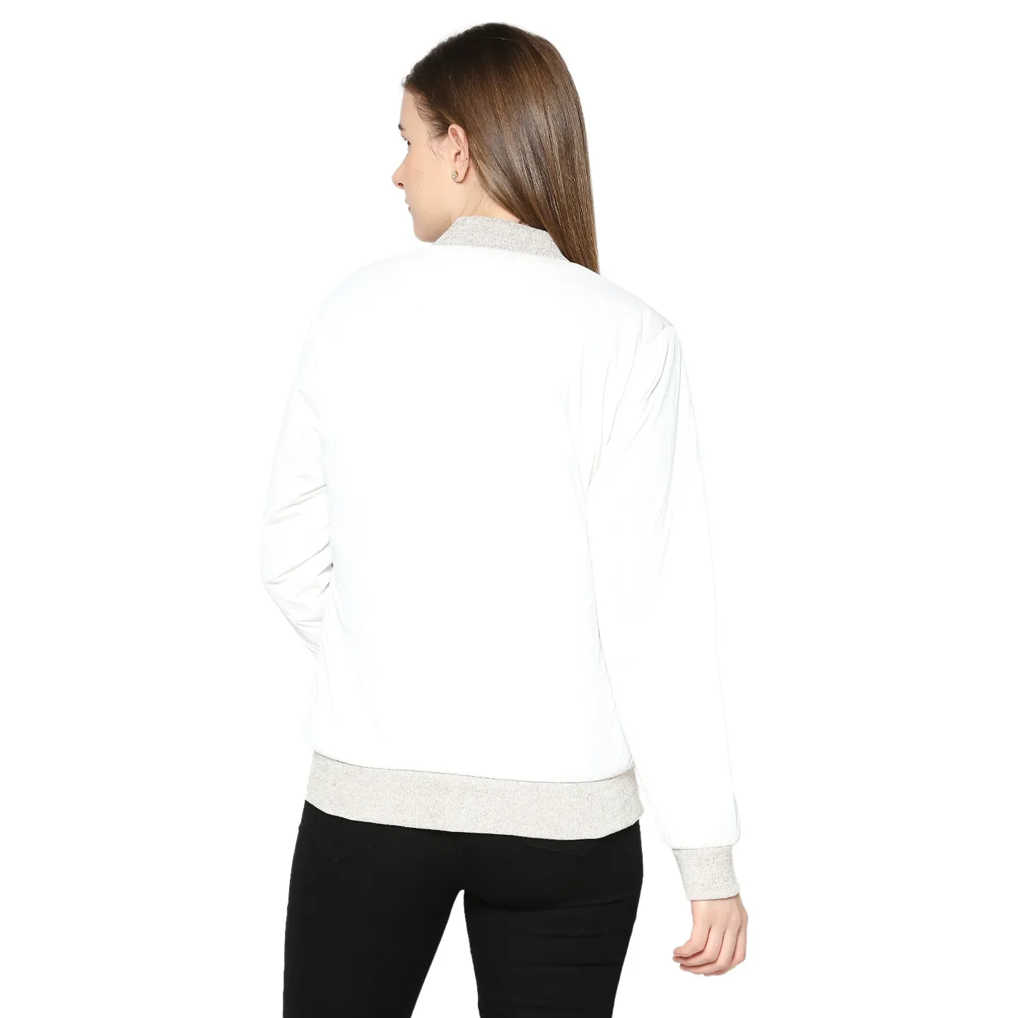 White Semi Fit High Neck Long Sleeves Women's Jacket by Being Human Clothing - Image 4
