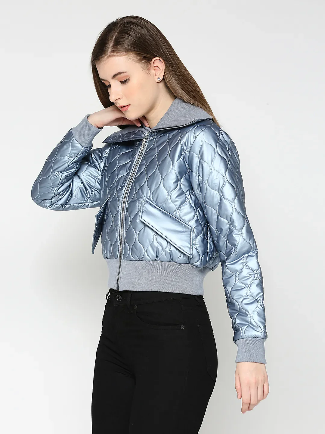 Blue Semi Fit Long Sleeve Women's Jacket By Being Human Clothing - Image 2