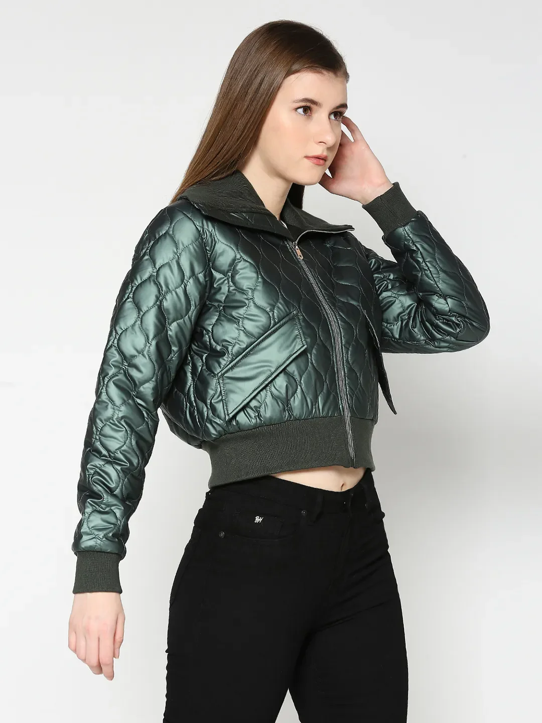 Green Semi Fit Long Sleeve Women's Jacket By Being Human Clothing - Image 3