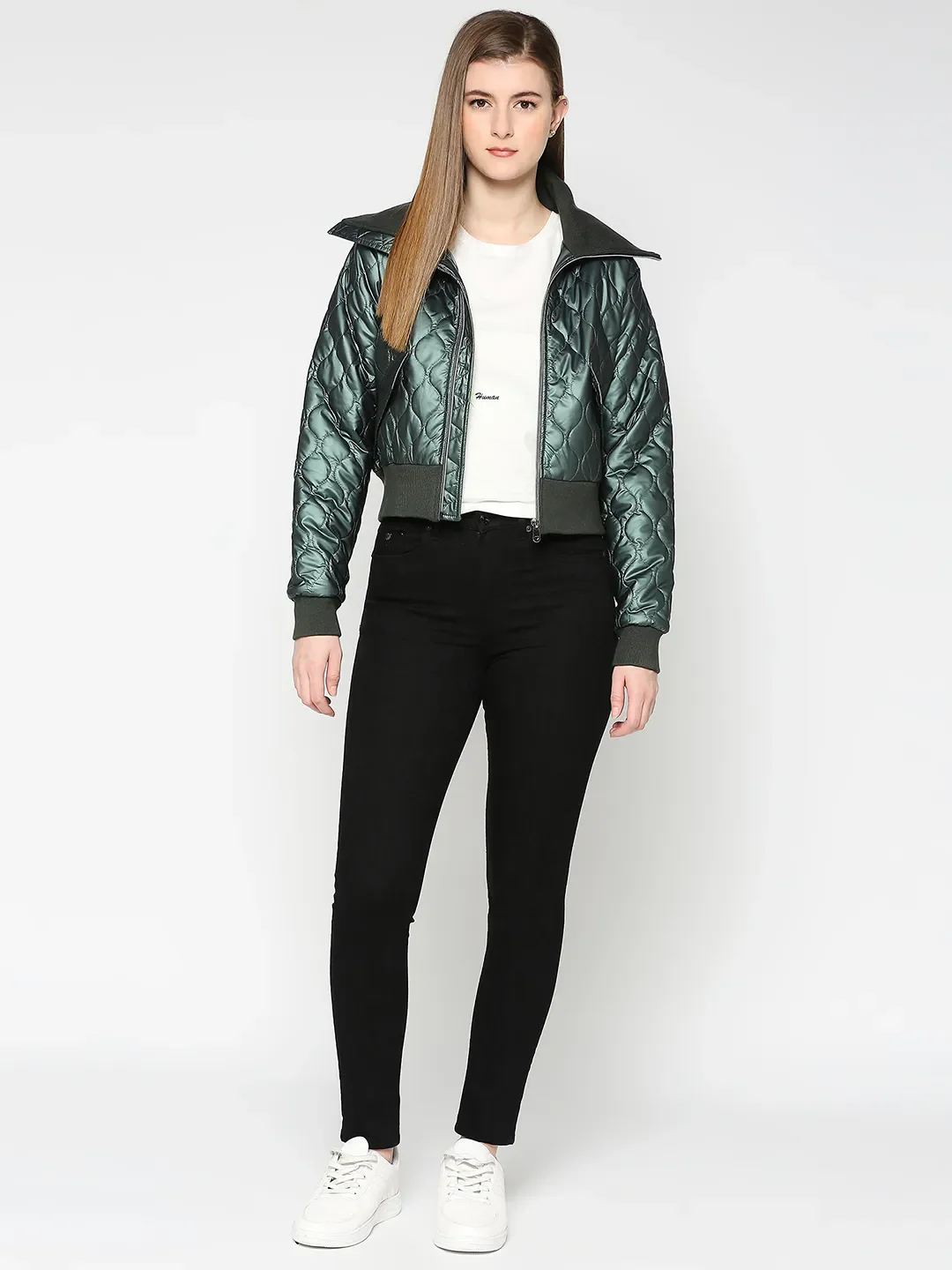 Green Semi Fit Long Sleeve Women's Jacket By Being Human Clothing - Image 6