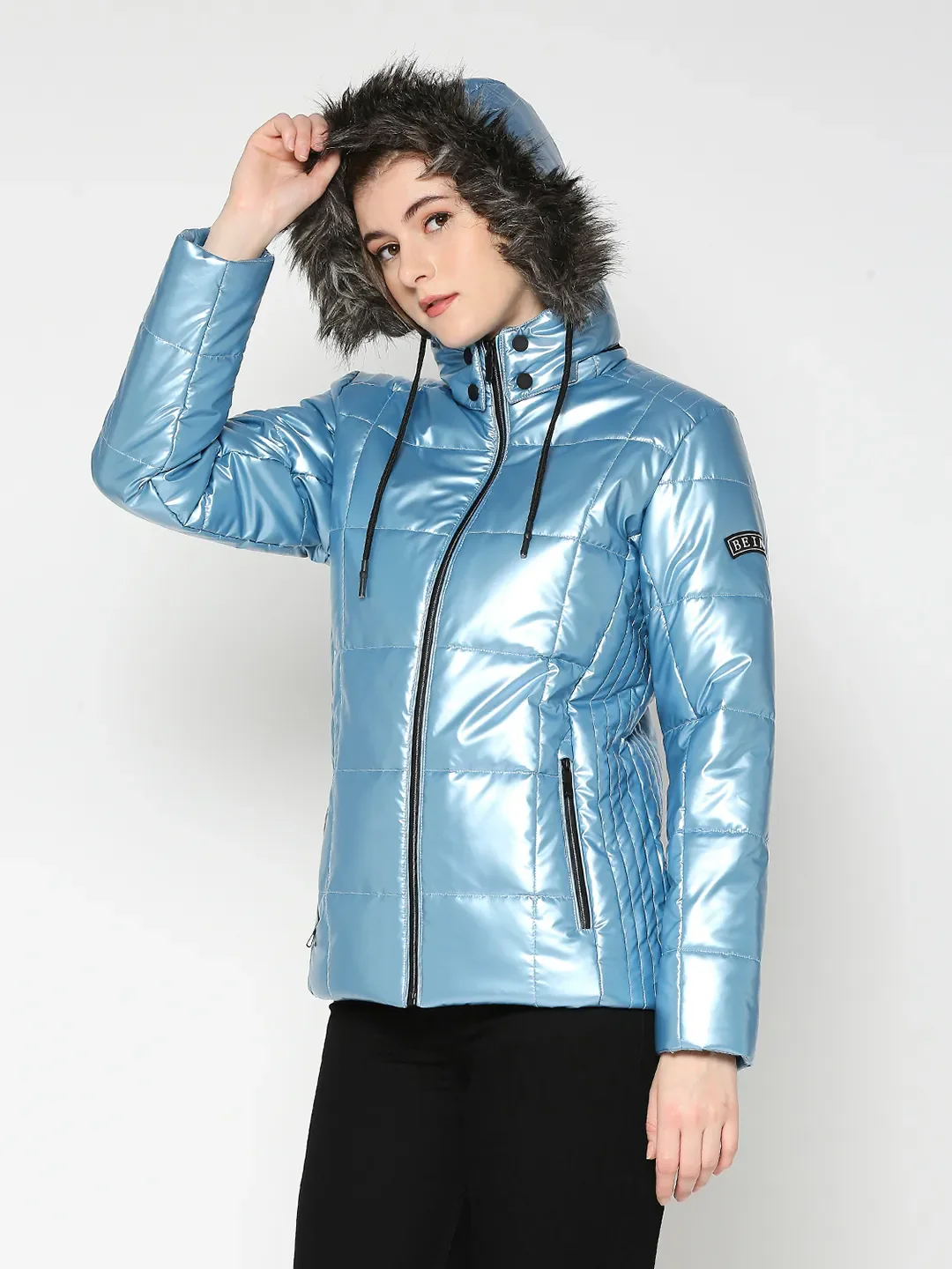 Metalic Blue Semi Fit Long Sleeve Women's Jacket By Being Human Clothing - Image 2