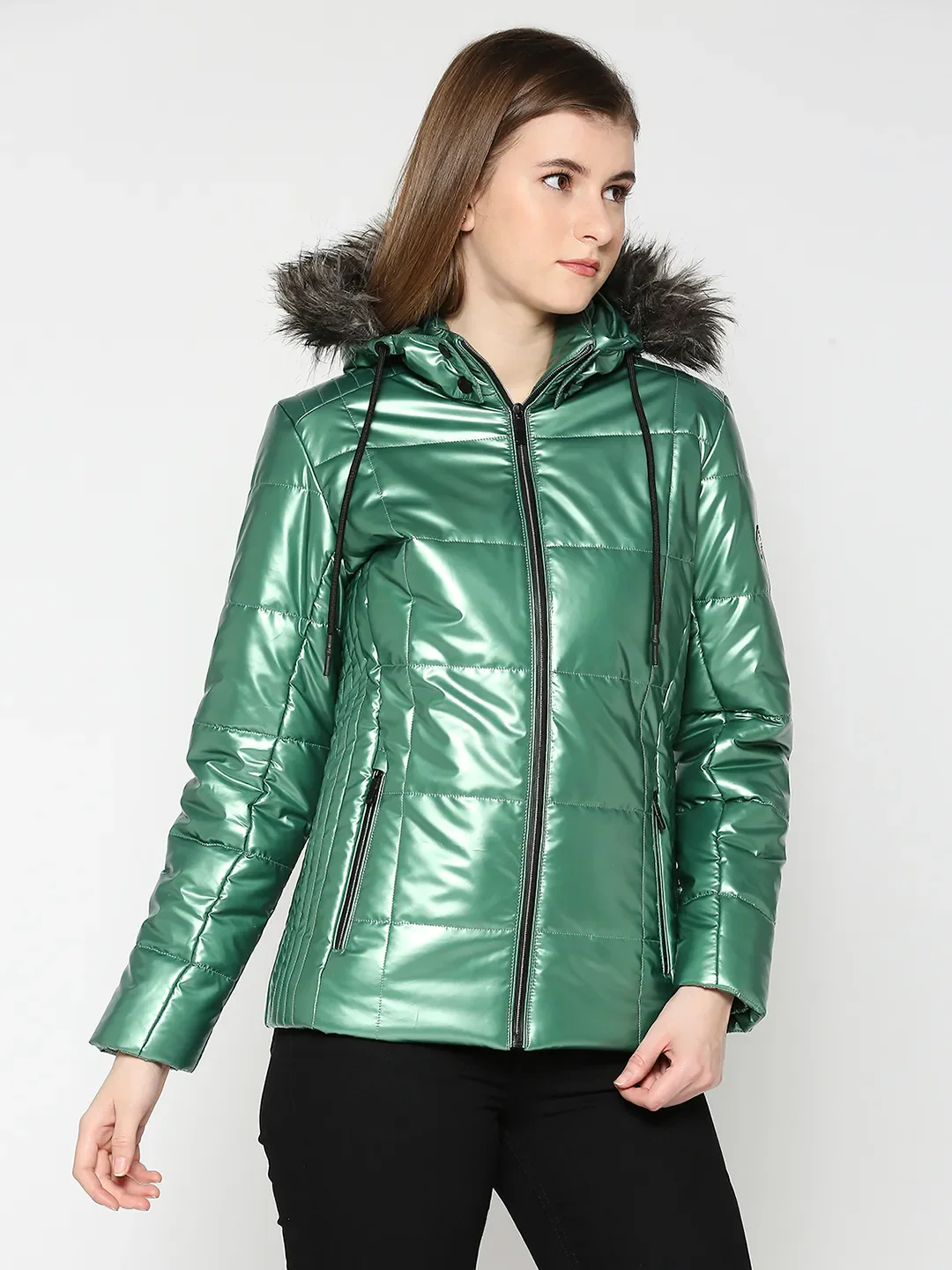 Metalic Green Long Sleeve Women's Jacket By Being Human Clothing - Image 3