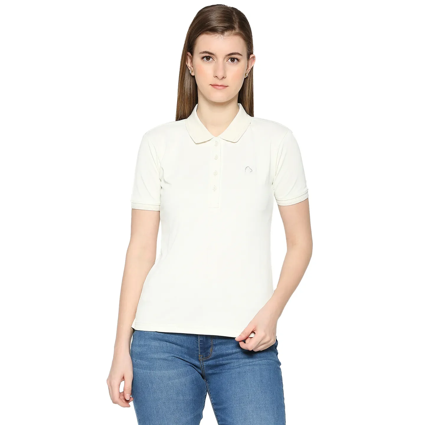 White Semi Fit Polo Collar Short Sleeves Women's T-Shirt by Being Human Clothing
