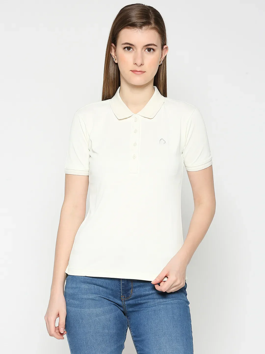 White Semi Fit Polo Collar Short Sleeves Women's T-Shirt by Being Human Clothing - Image 2