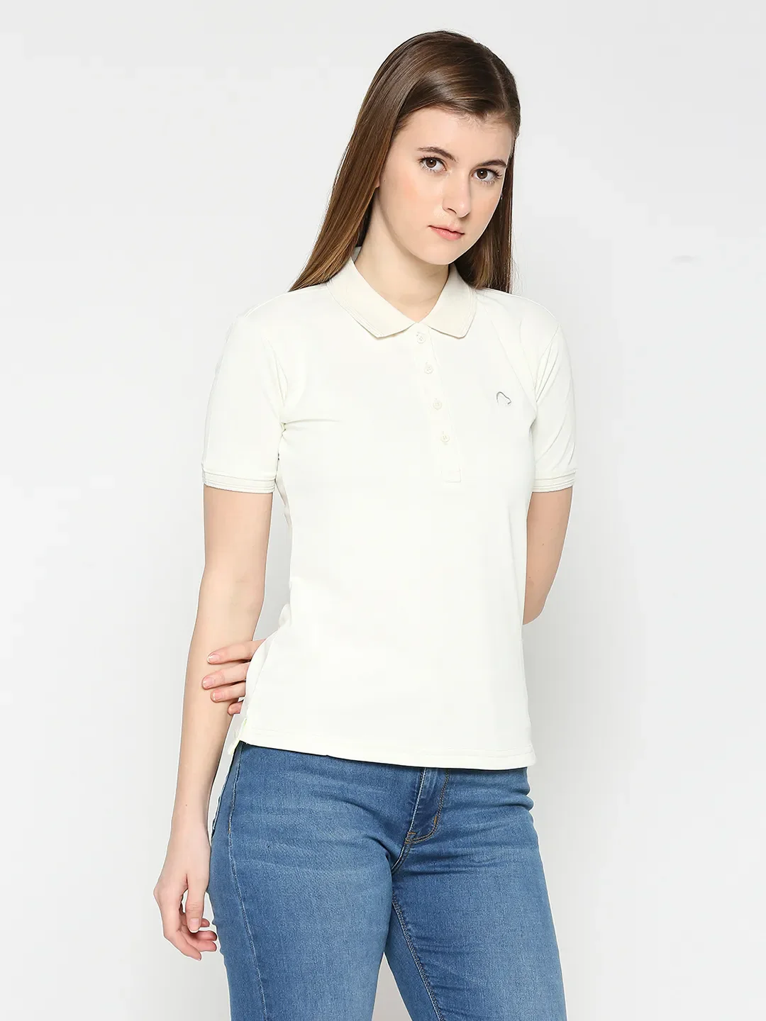 White Semi Fit Polo Collar Short Sleeves Women's T-Shirt by Being Human Clothing - Image 4