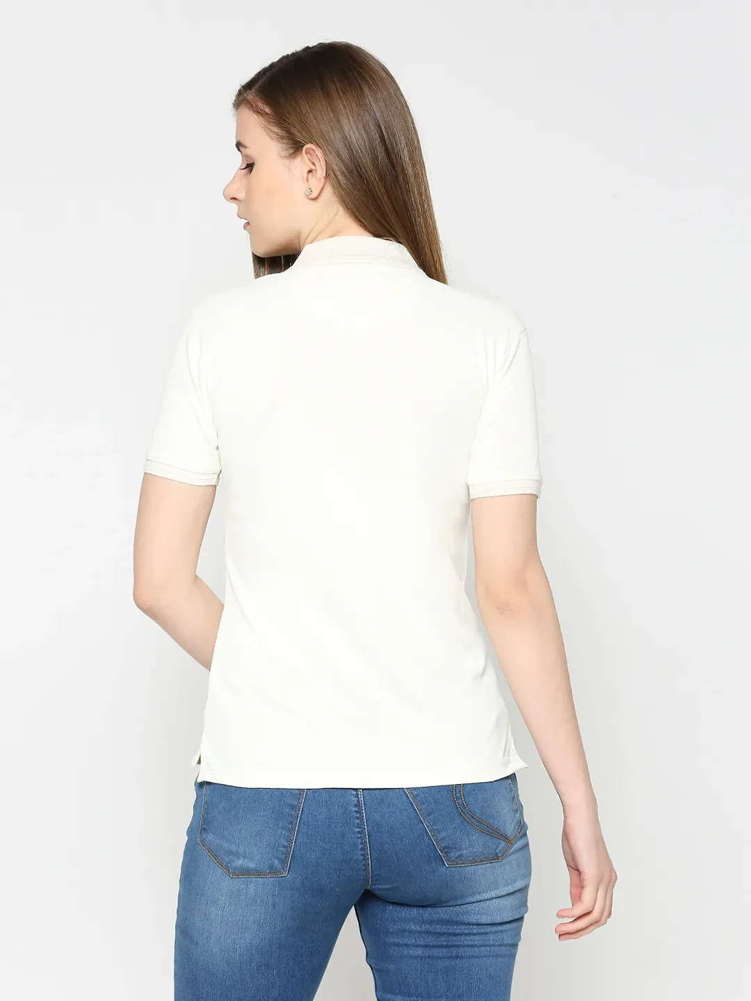White Semi Fit Polo Collar Short Sleeves Women's T-Shirt by Being Human Clothing - Image 5