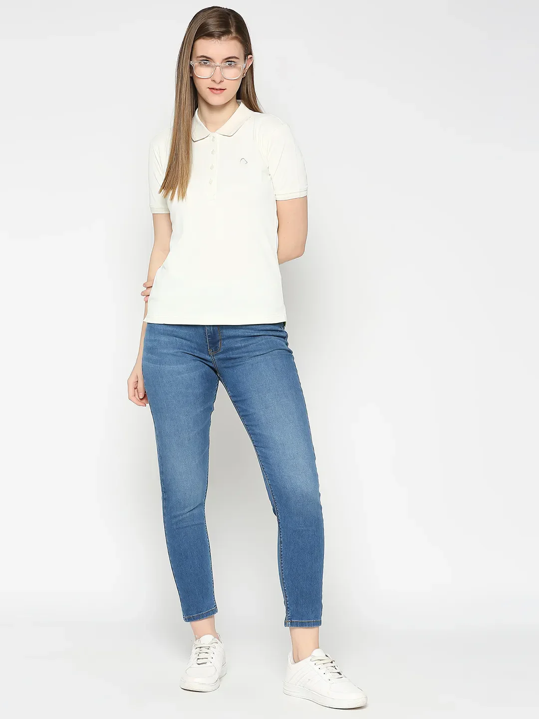 White Semi Fit Polo Collar Short Sleeves Women's T-Shirt by Being Human Clothing - Image 7
