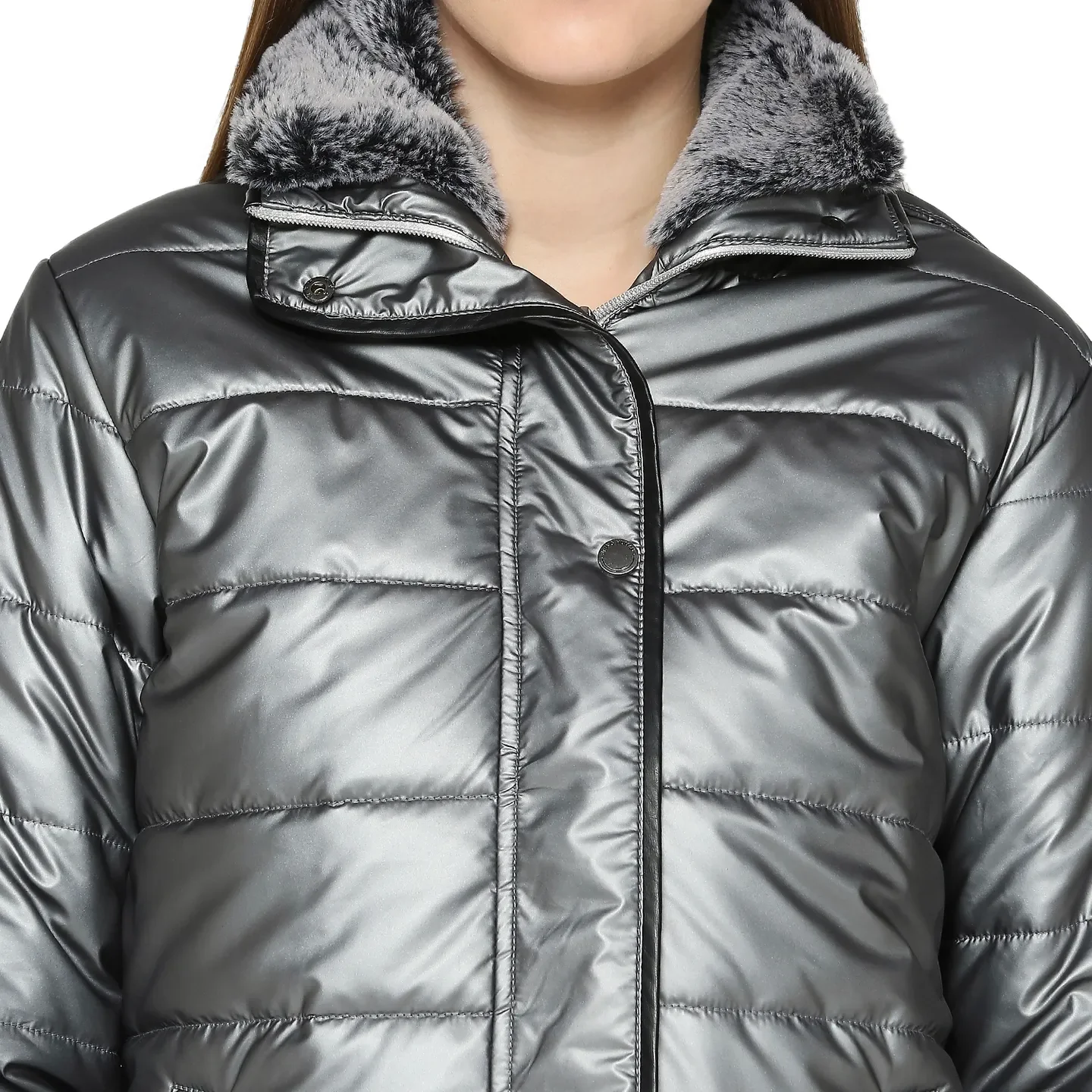 Grey Semi Fit High Neck Long Sleeves Women's Jacket by Being Human Clothing - Image 5
