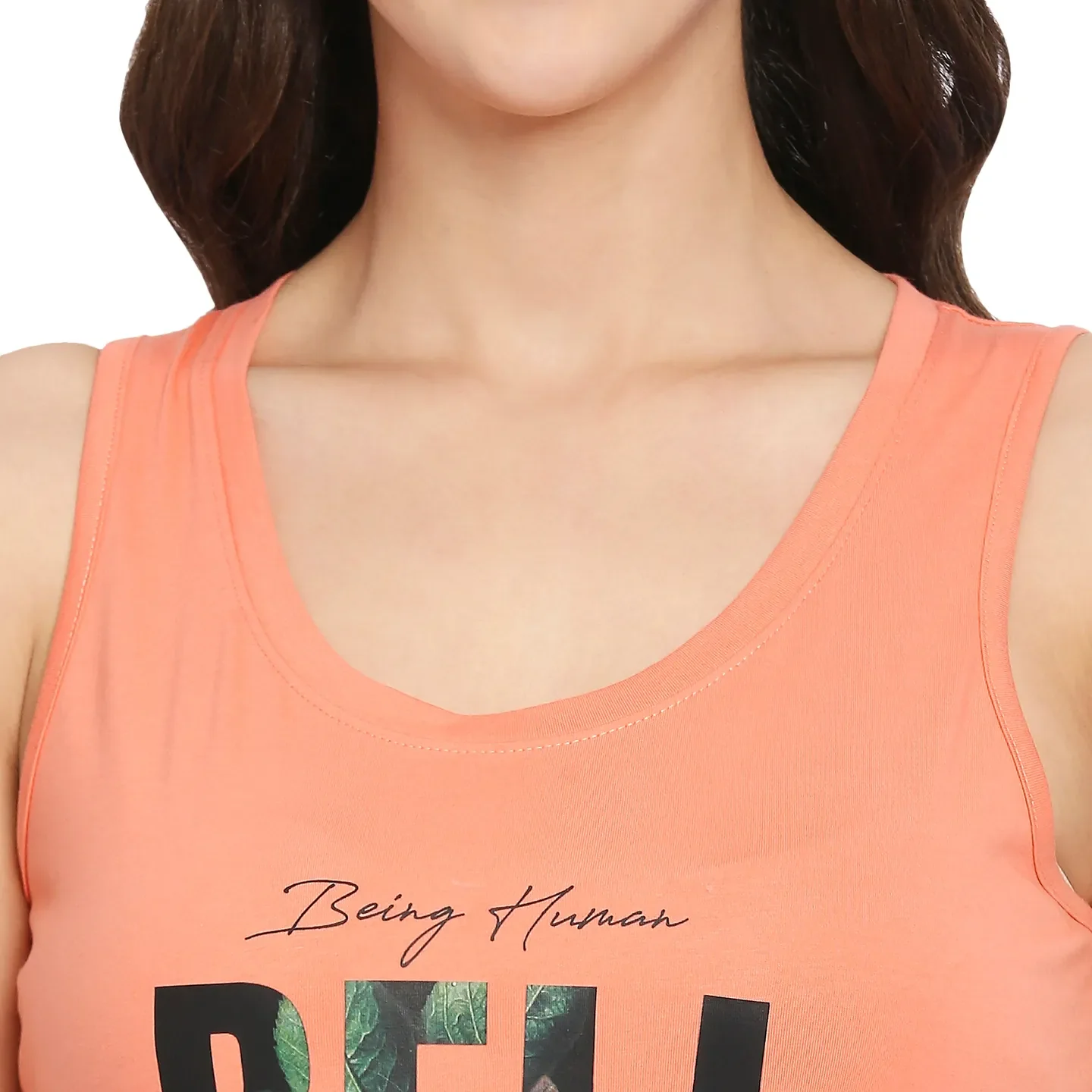 Peach Semi Fit Women's Cotton Tank Top By Being Human Clothing - Image 5