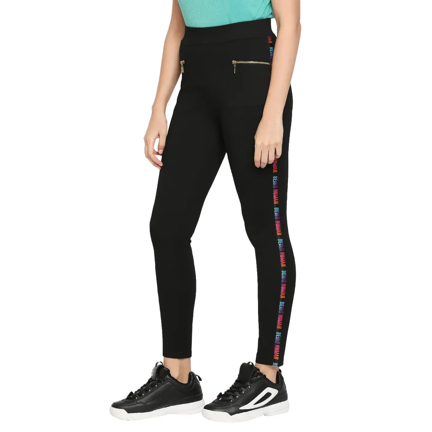 Black Slim Fit Women's Leggings By Being Human Clothing - Image 2