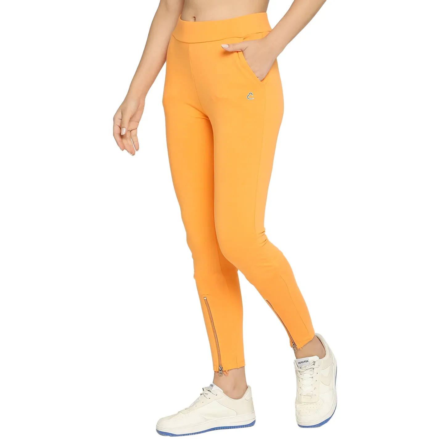 Orange Slim Fit Women's Cotton Leggings By Being Human Clothing - Image 2