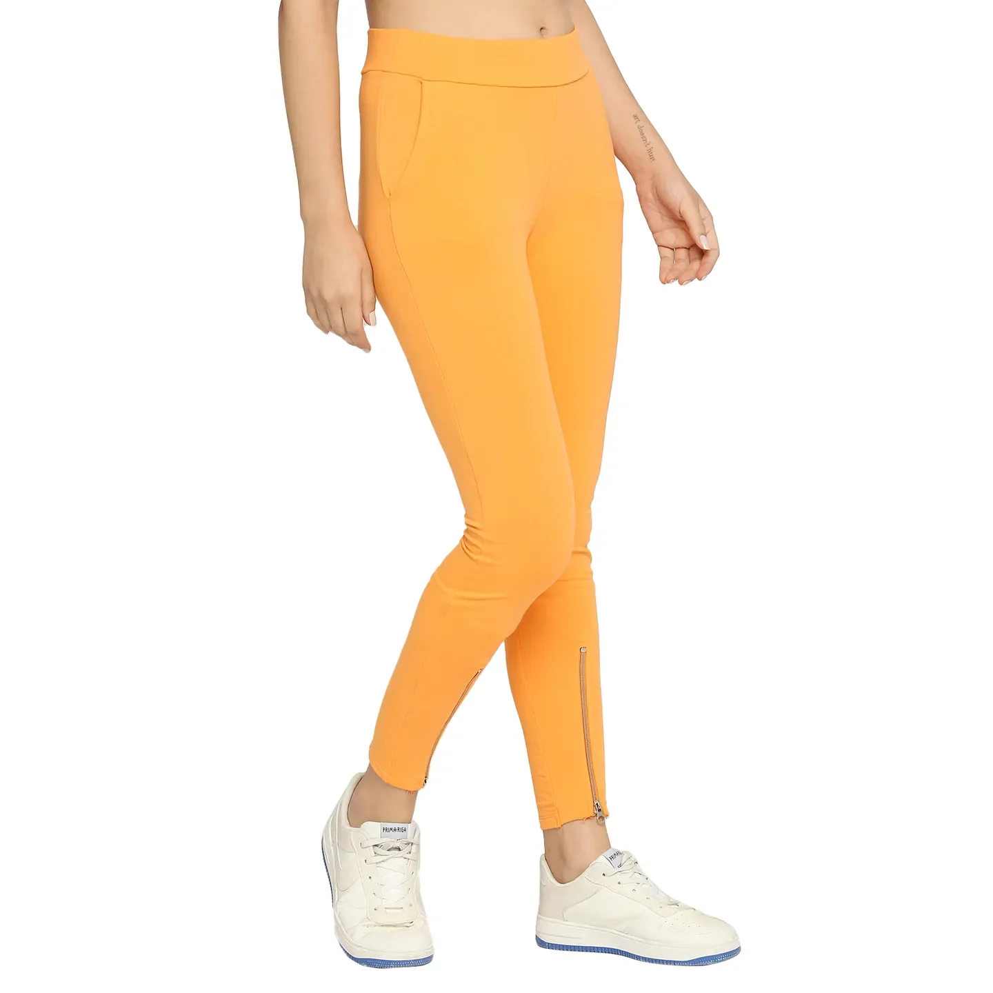 Orange Slim Fit Women's Cotton Leggings By Being Human Clothing - Image 3
