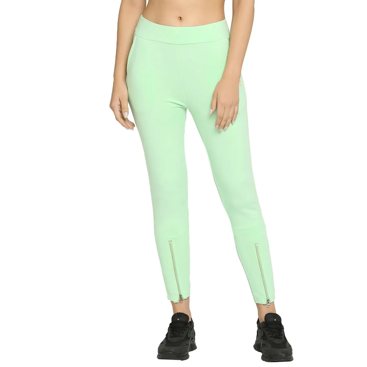 Green Slim Fit Women's Cotton Leggings By Being Human Clothing