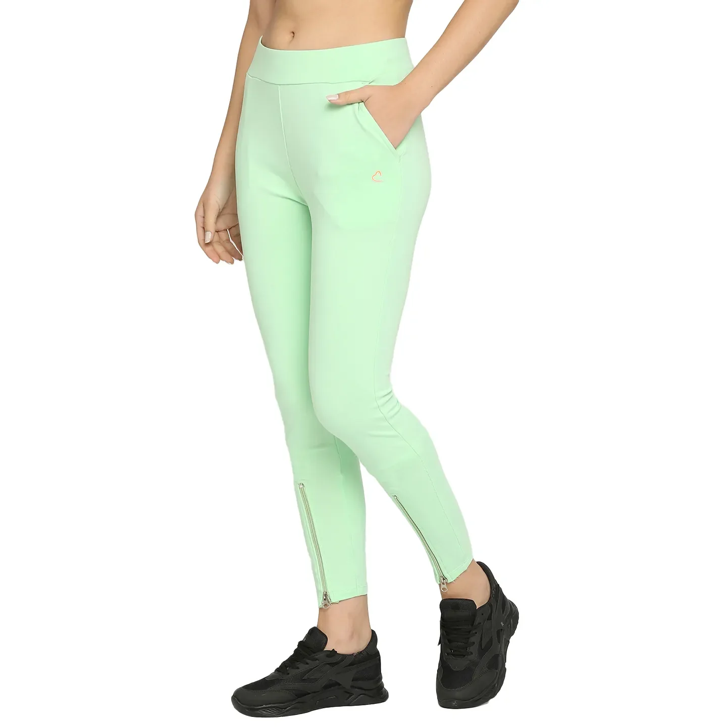 Green Slim Fit Women's Cotton Leggings By Being Human Clothing - Image 2