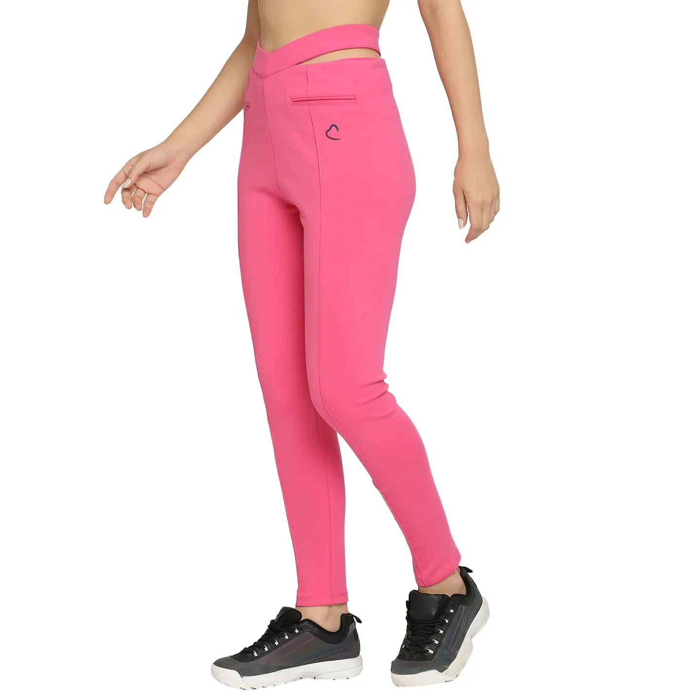 Pink Slim Fit Women's Cotton Leggings By Being Human Clothing - Image 2