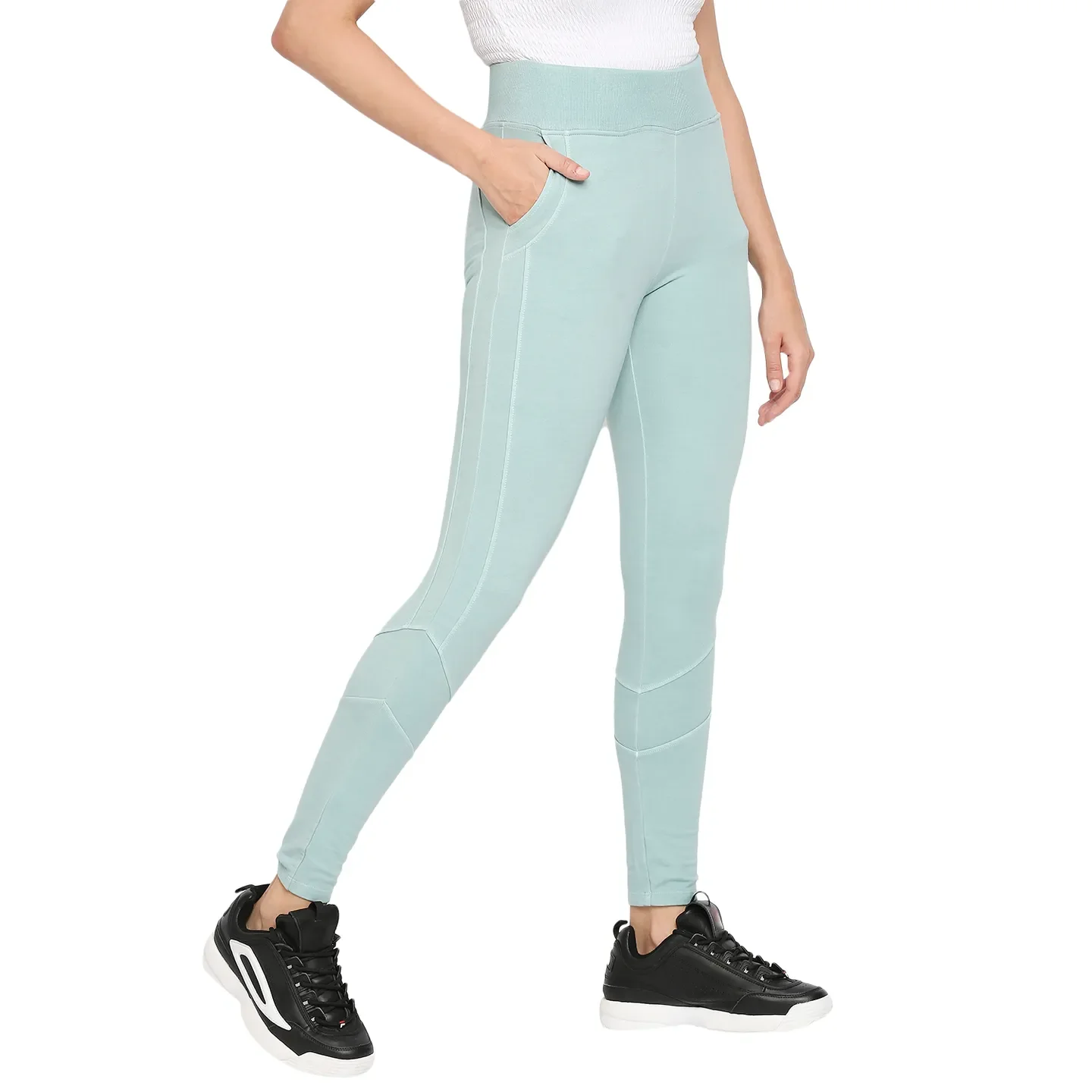 Blue Slim Fit Women's Cotton Leggings By Being Human Clothing - Image 3