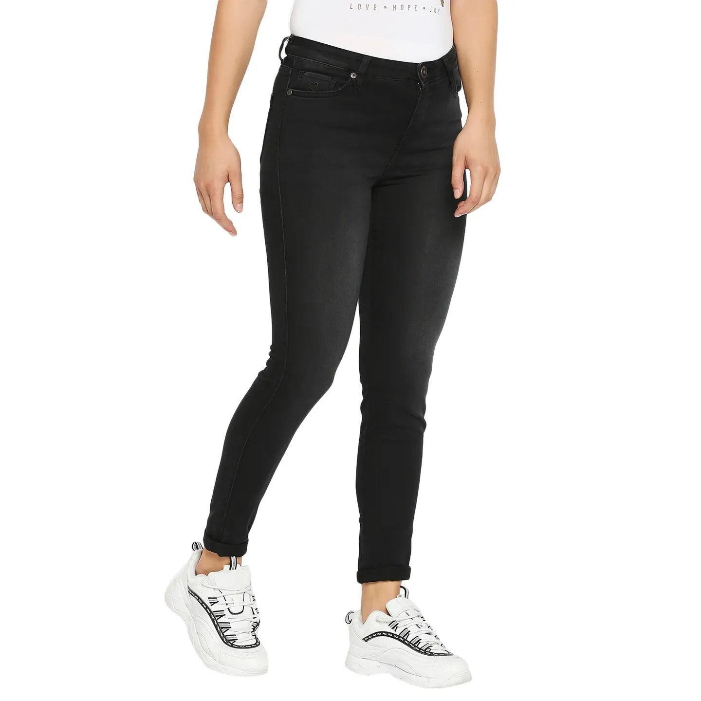 Black Mid Rise Skinny Fit Cotton Women's Denims by Being Human Clothing - Image 2