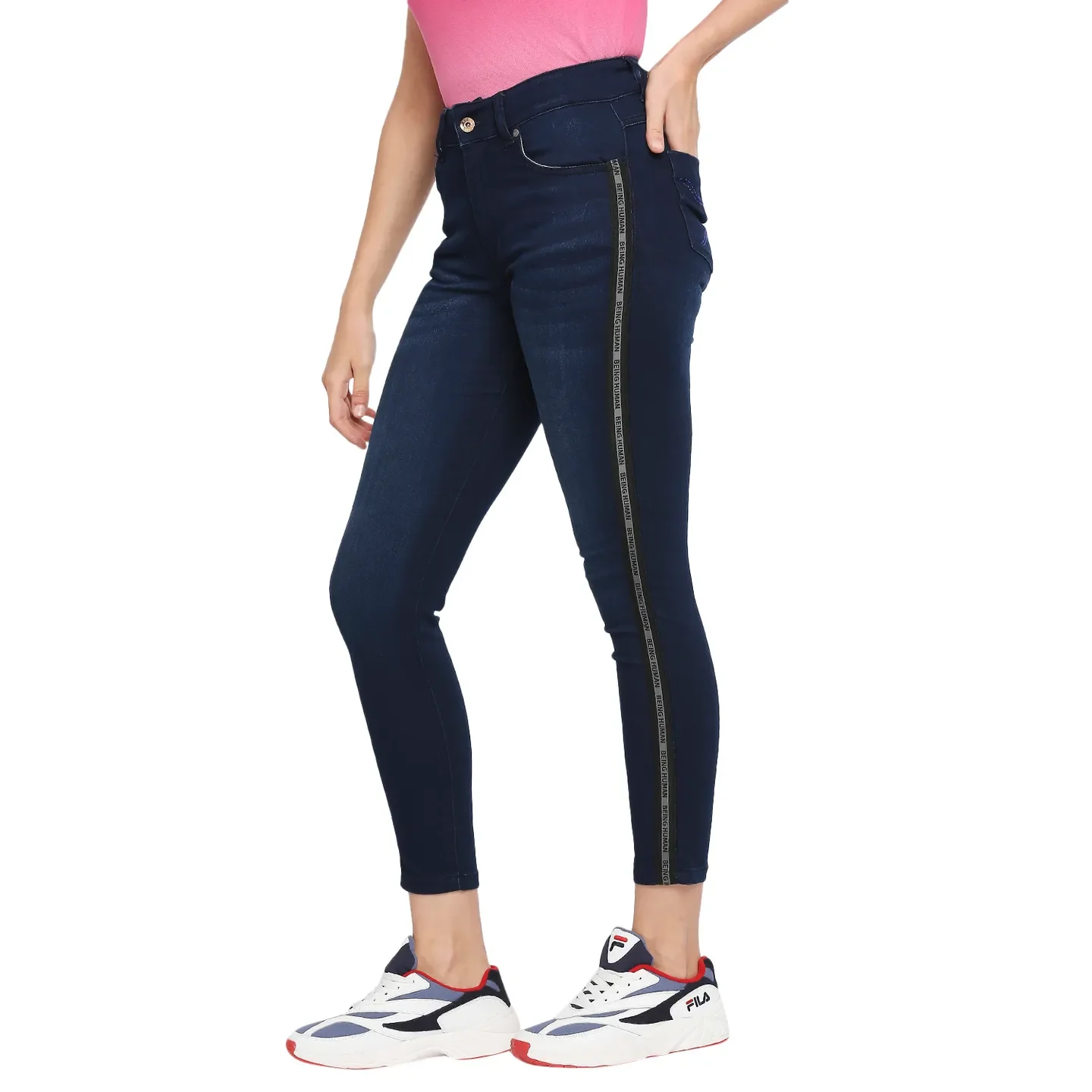 Blue Mid Rise Super Skinny Fit Cotton Women's Denims by Being Human Clothing - Image 2