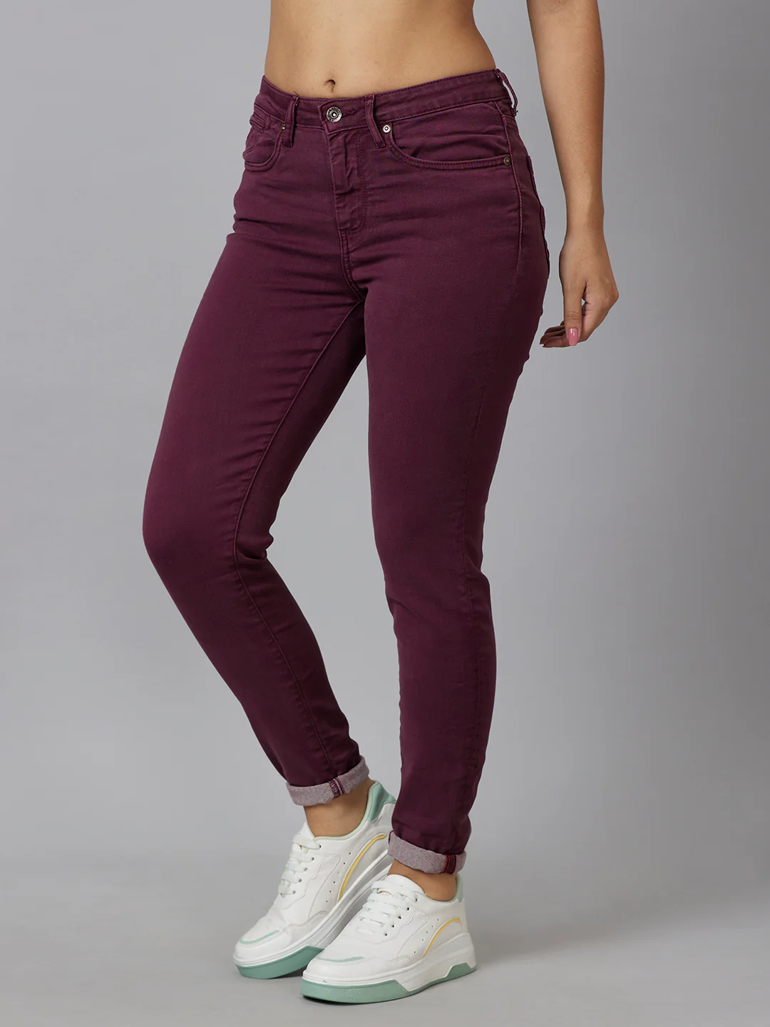 Plum Mid Rise Skinny Fit Women's Denims By Being Human Clothing - Image 4