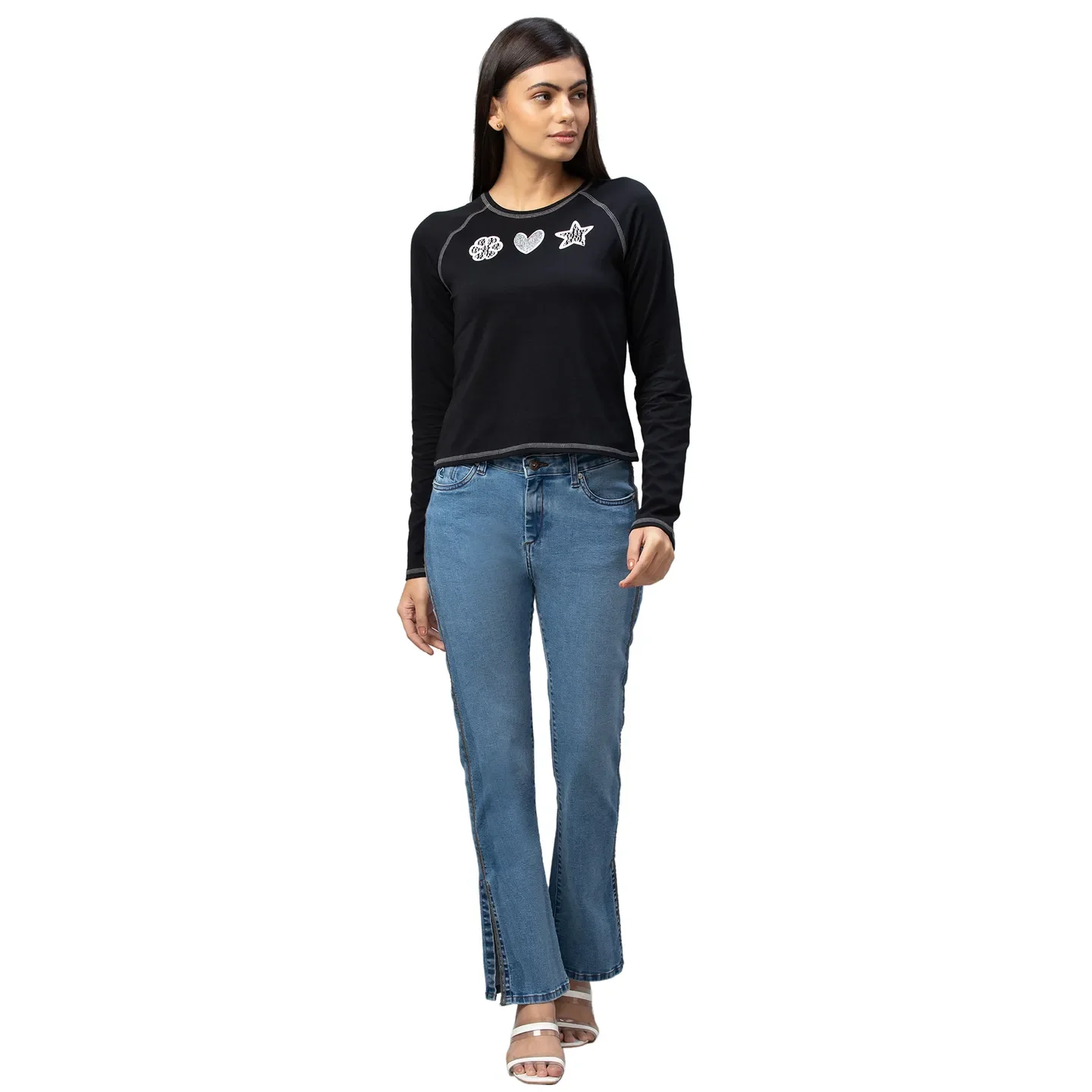 Black Women's Cotton Long Sleeve T-Shirt By Being Human Clothing