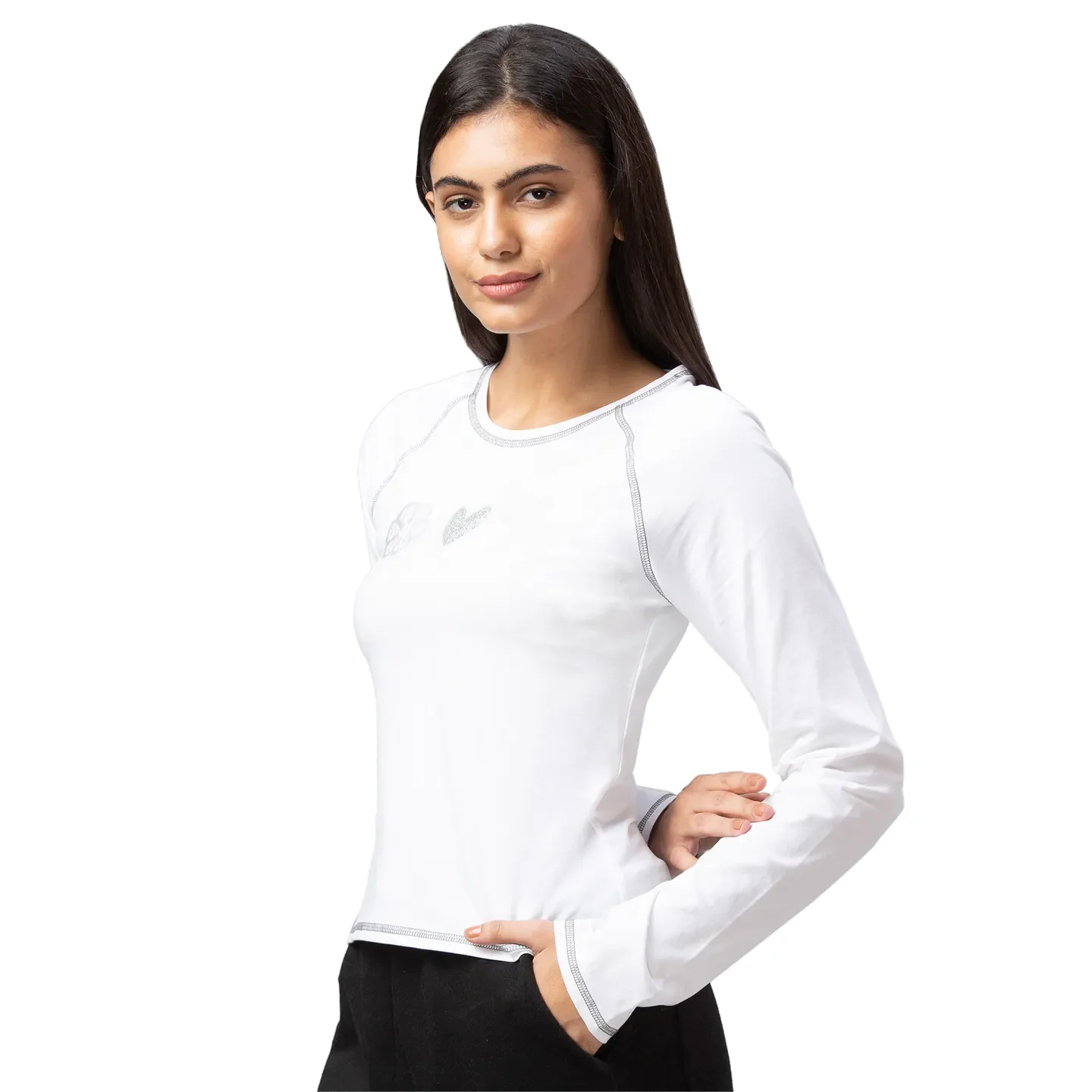 White Women's Cotton Long Sleeve T-Shirt By Being Human Clothing - Image 2
