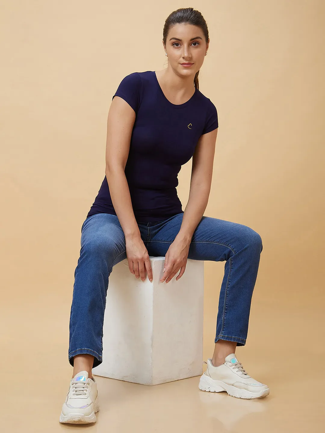 Navy Slim Fit Short Sleeve Women's T-Shirt By Being Human Clothing - Image 6