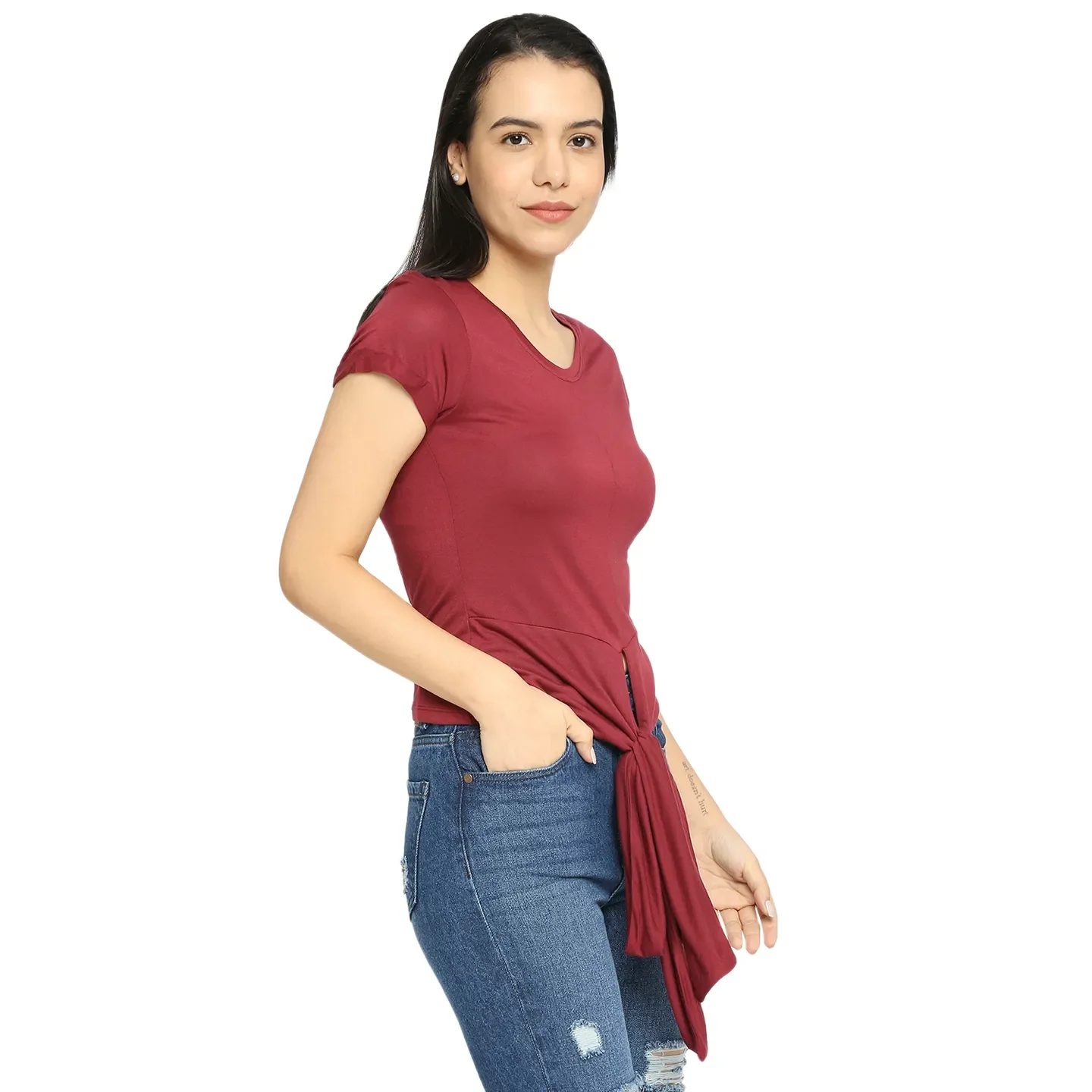 Maroon Easy Fit Women's Viscose T-Shirt By Being Human Clothing - Image 3