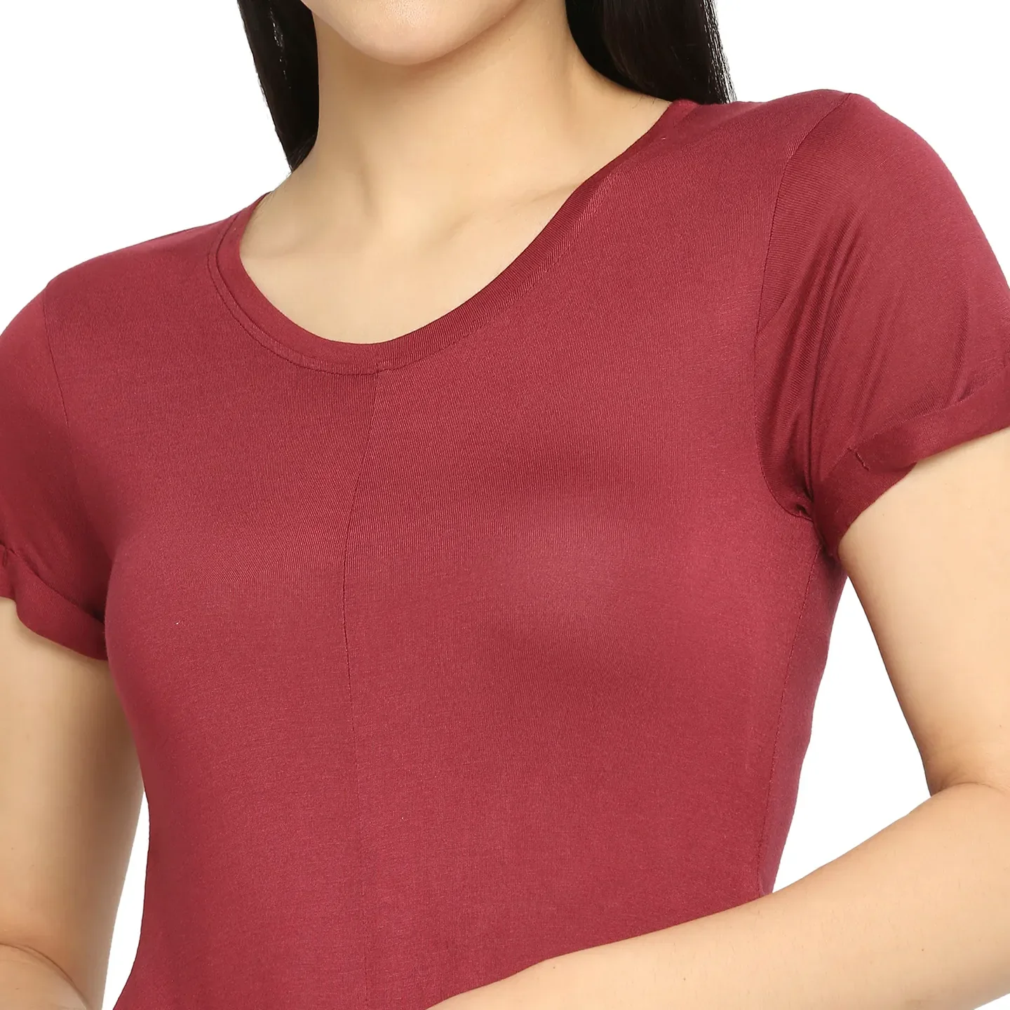 Maroon Easy Fit Women's Viscose T-Shirt By Being Human Clothing - Image 5
