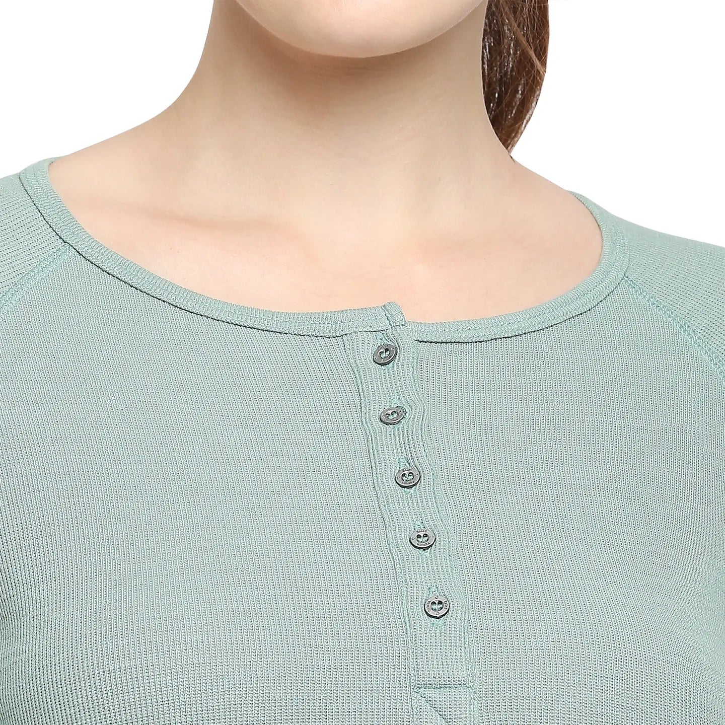 Green Slim Fit Round Neck Long Sleeves Cotton Women's T-Shirt by Being Human Clothing - Image 5