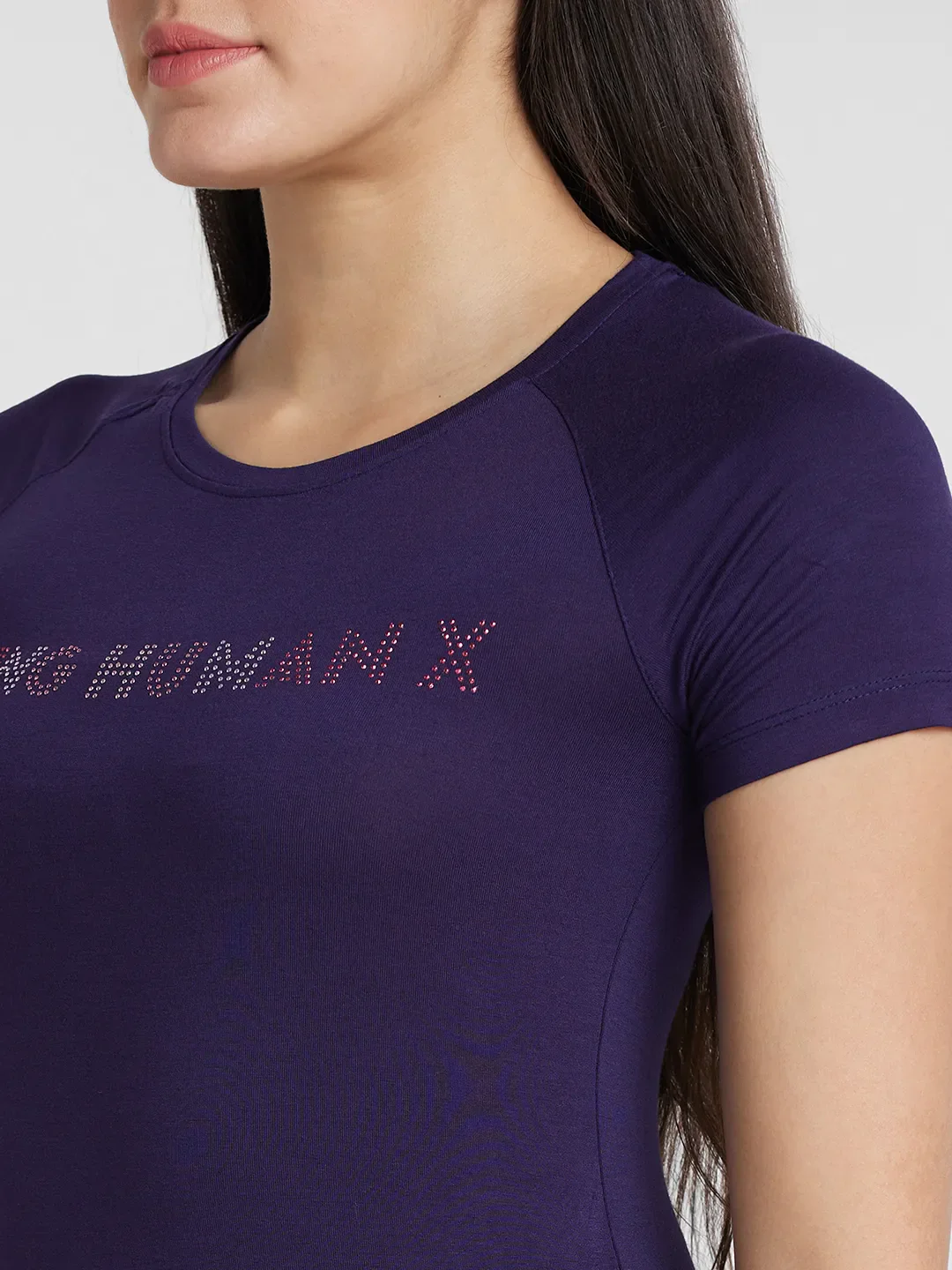 Blue Slim Fit Round Neck Raglan Sleeves Cotton Women's T-Shirt by Being Human Clothing - Image 5