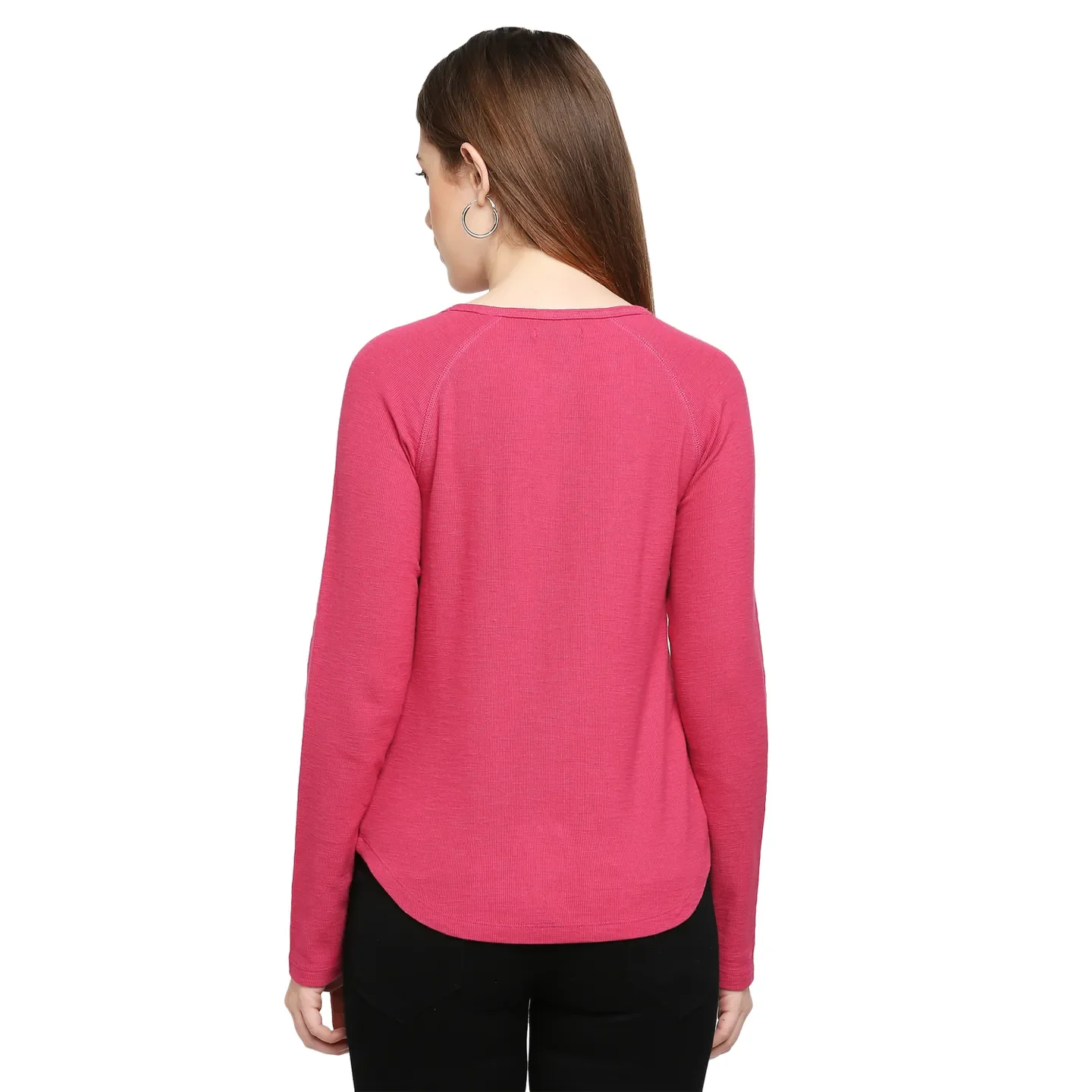 Red Slim Fit Round Neck Long Sleeves Cotton Women's T-Shirt by Being Human Clothing - Image 4